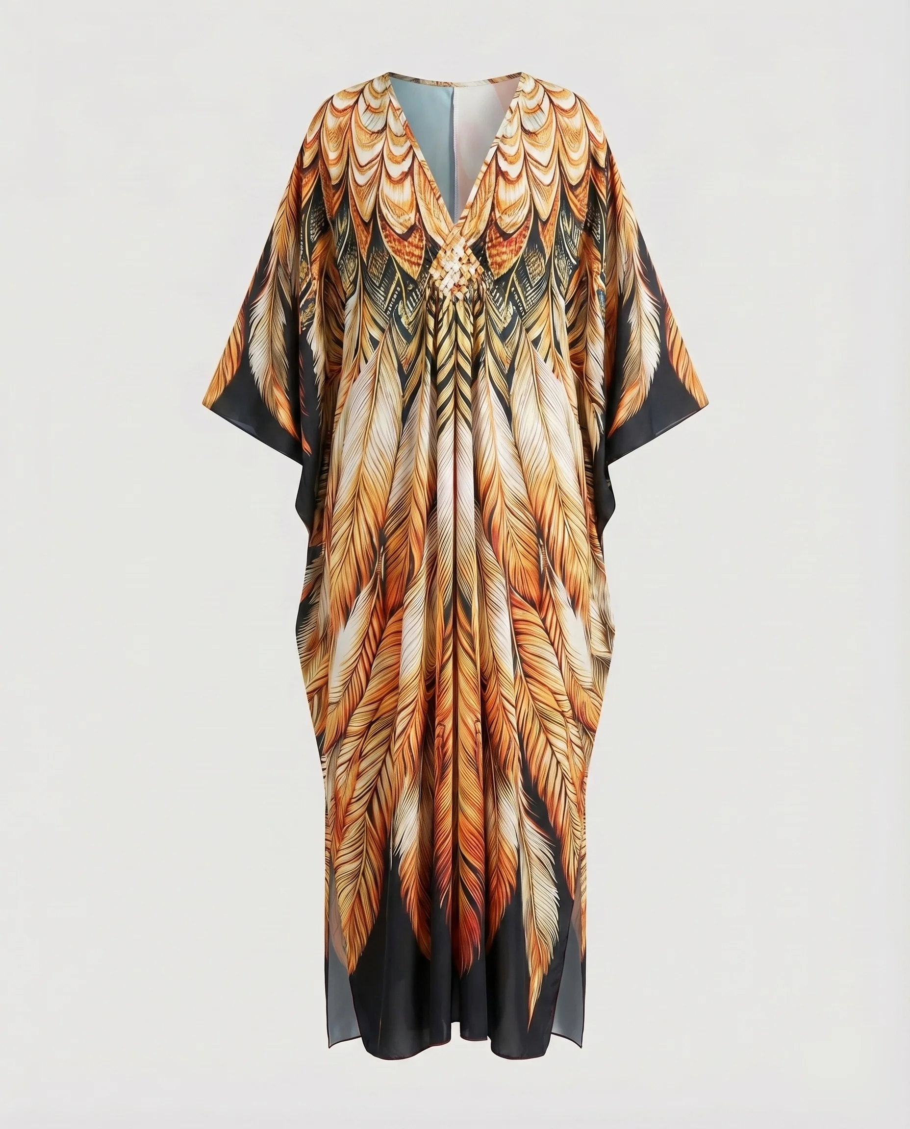 Damen Kaftan-Maxi Kimonoärmel Geflochtene Brustverzierung V-Ausschnitt - Image 11