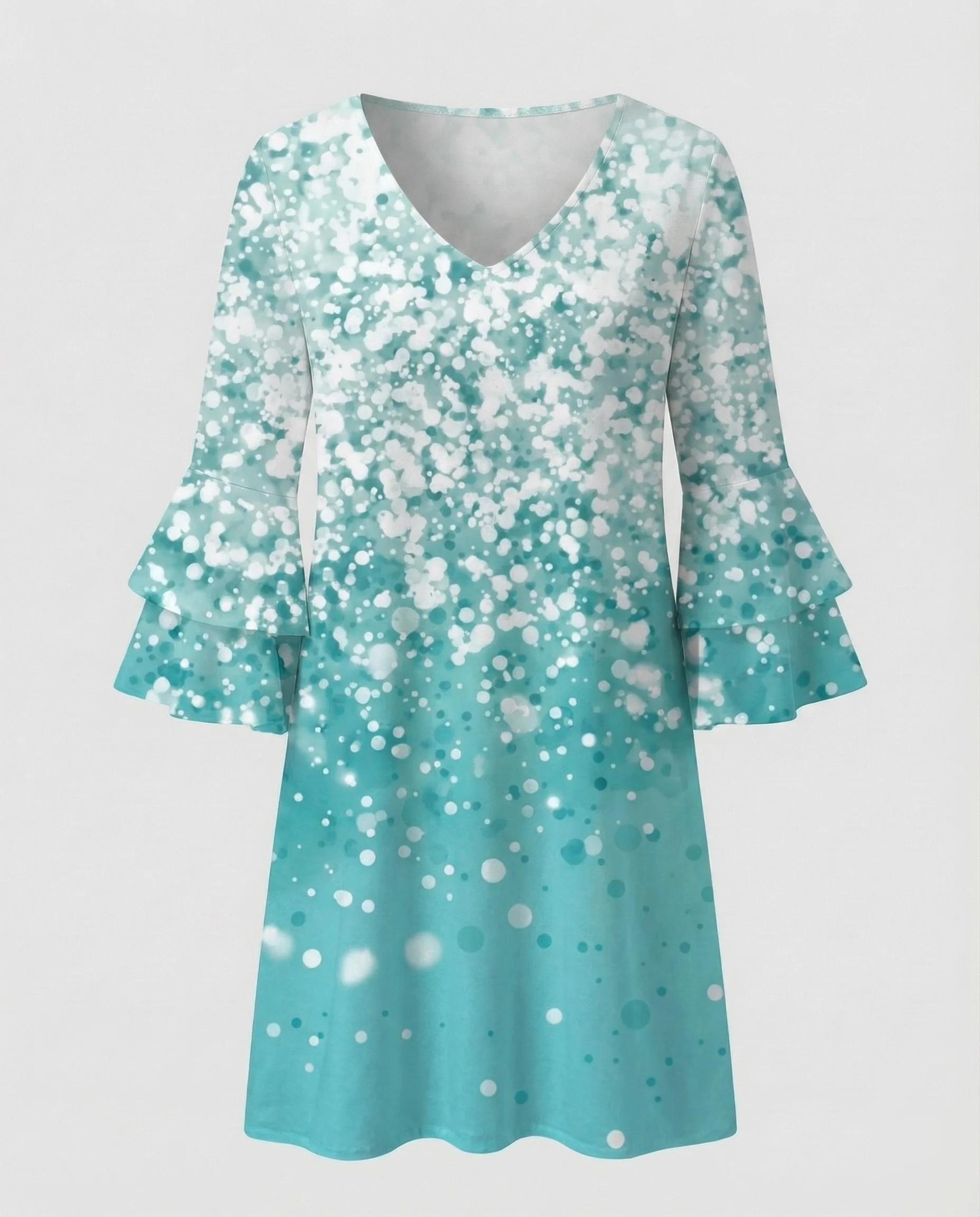 Damen Kurzkleid Marmorprint Ausgestellte Ärmel - Image 9
