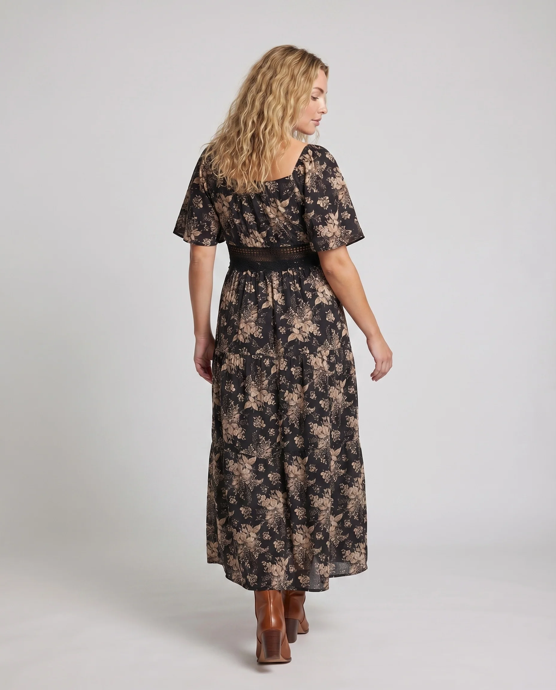Damen Maxikleid Häkelbund Carmenausschnitt Ausgestellt - Image 4