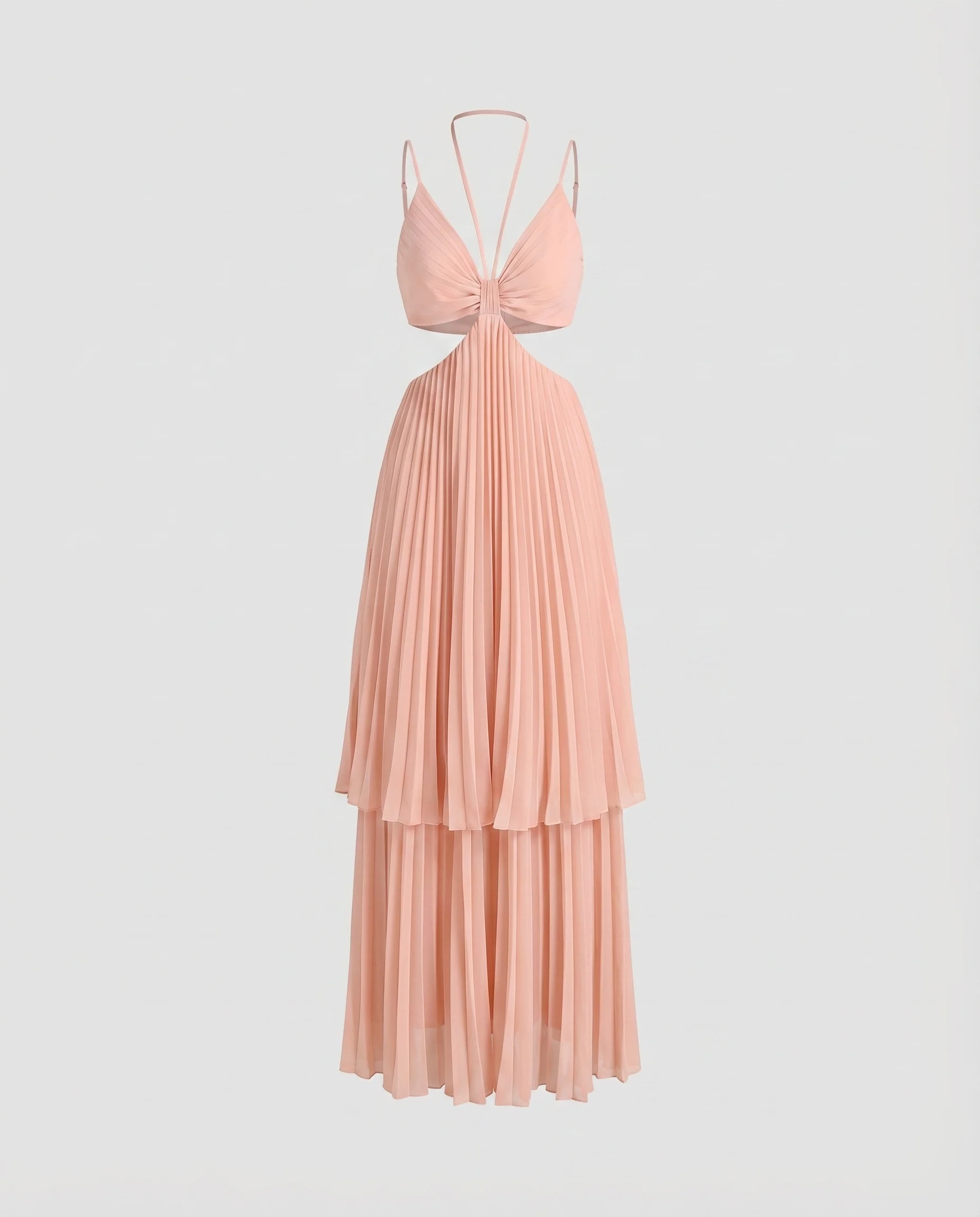 Damen Maxikleid Seitlicher Cut-Out Plissee Knotendetail - Image 5