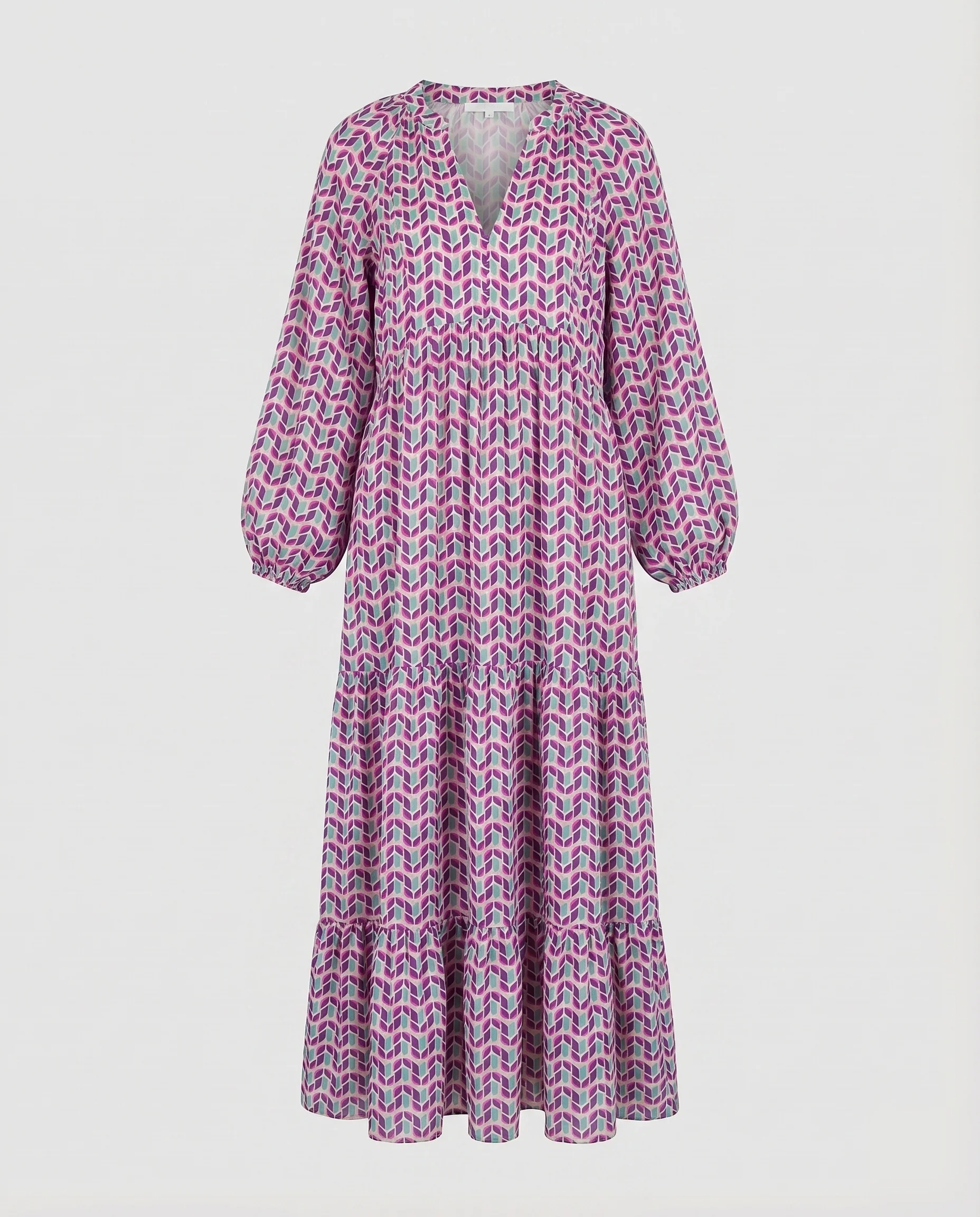 Damen Maxikleid Stufenvolant Knotenbindeband Ballonärmel - Image 10