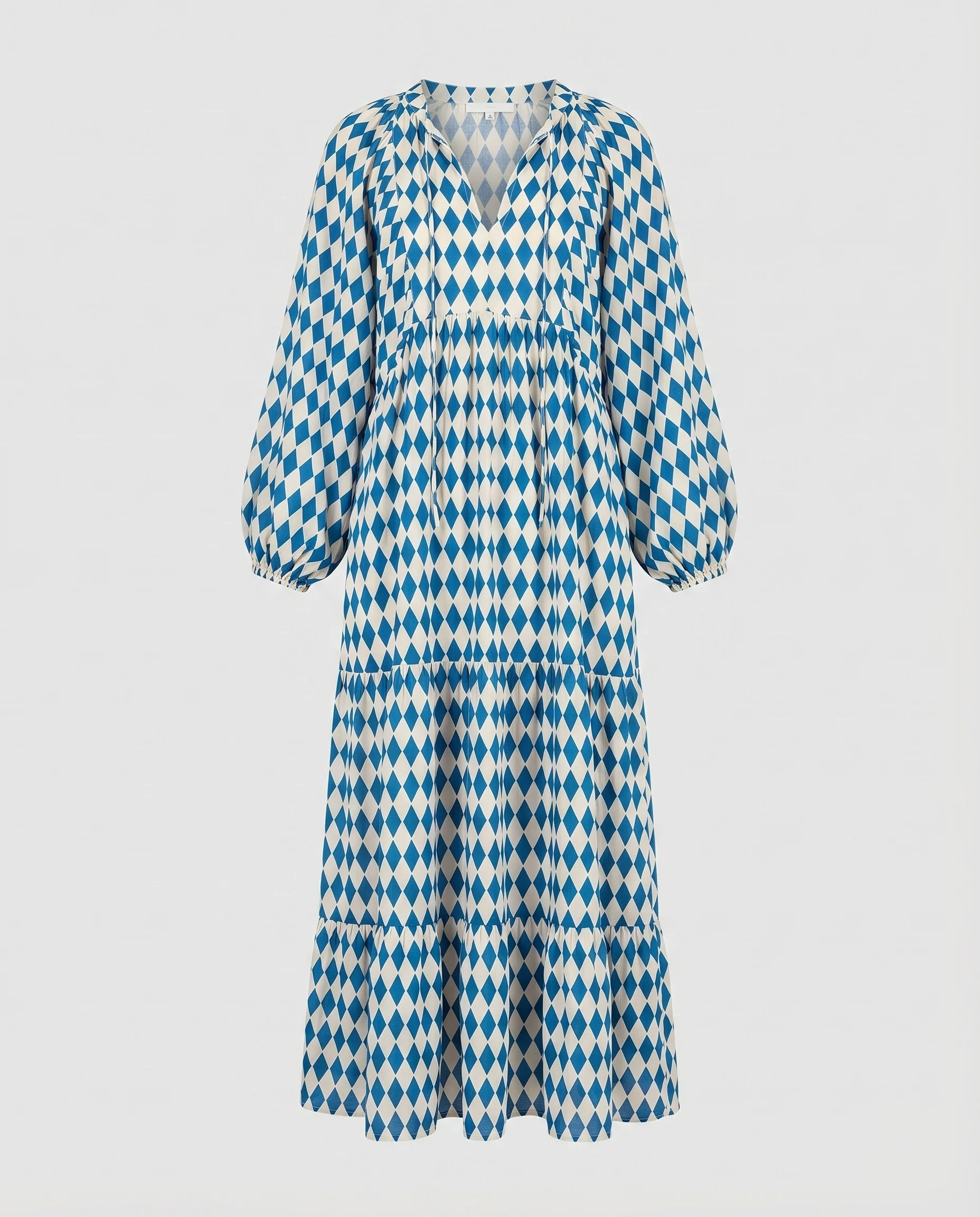 Damen Maxikleid Stufenvolant Knotenbindeband Ballonärmel - Image 5