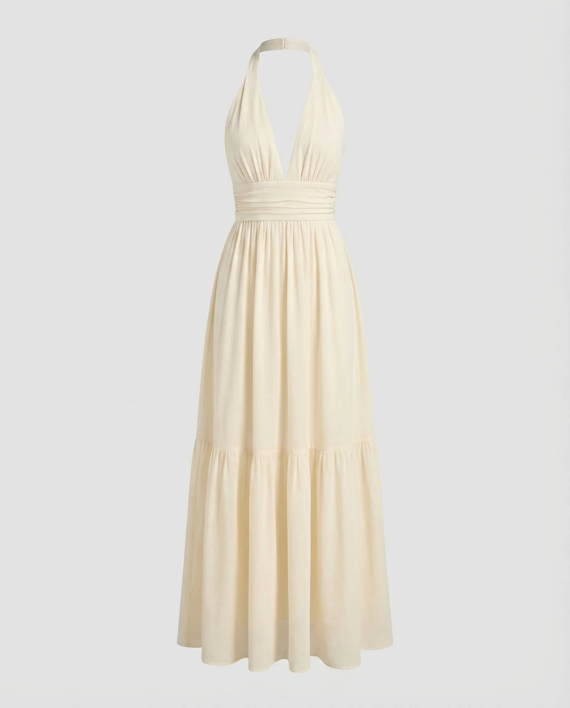 Damen Maxikleid Bindeträger Taillierte Raffung Fließend - Image 5