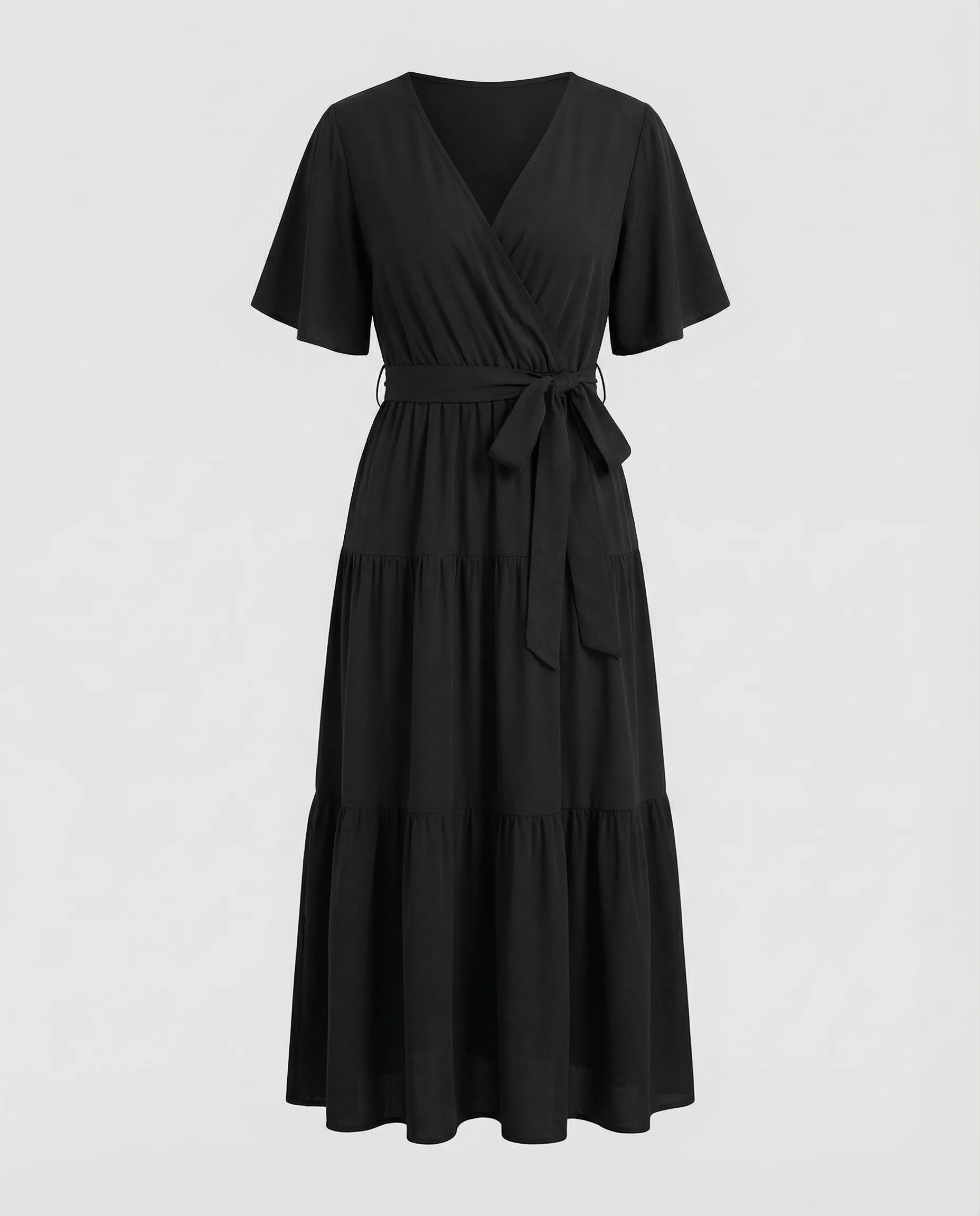 Damen Fließende Gestufte Viskose Volantkleid - Image 5