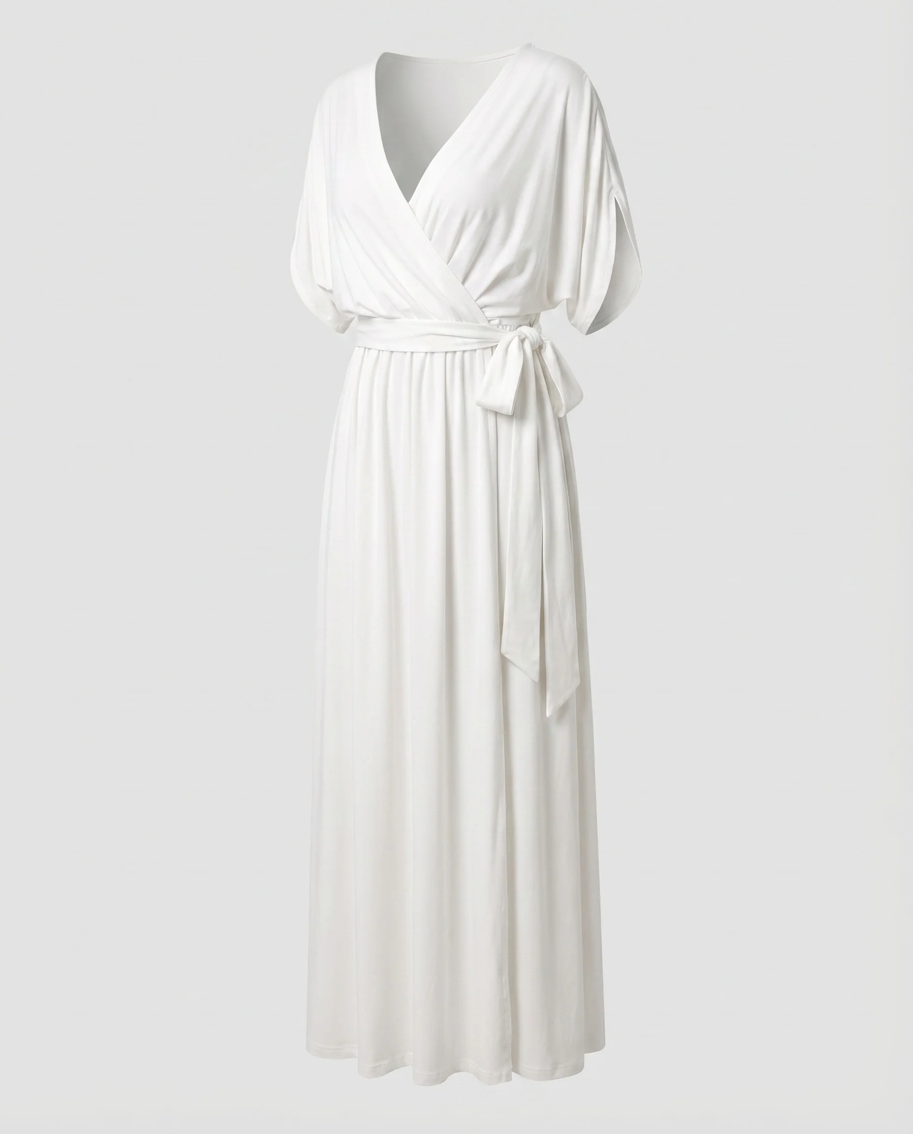 Damen Wickel-Maxikleid V-Ausschnitt Fledermausärmel Taillenband - Image 5
