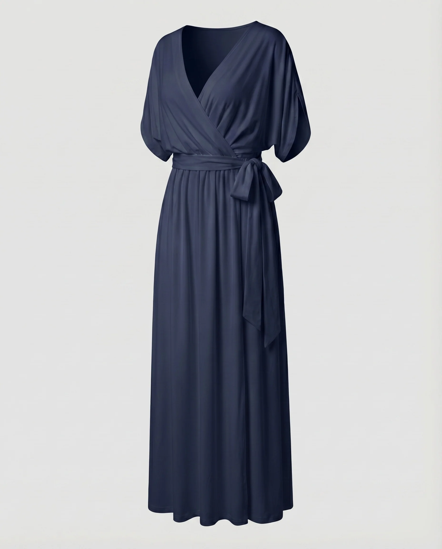 Damen Wickel-Maxikleid V-Ausschnitt Fledermausärmel Taillenband - Image 8