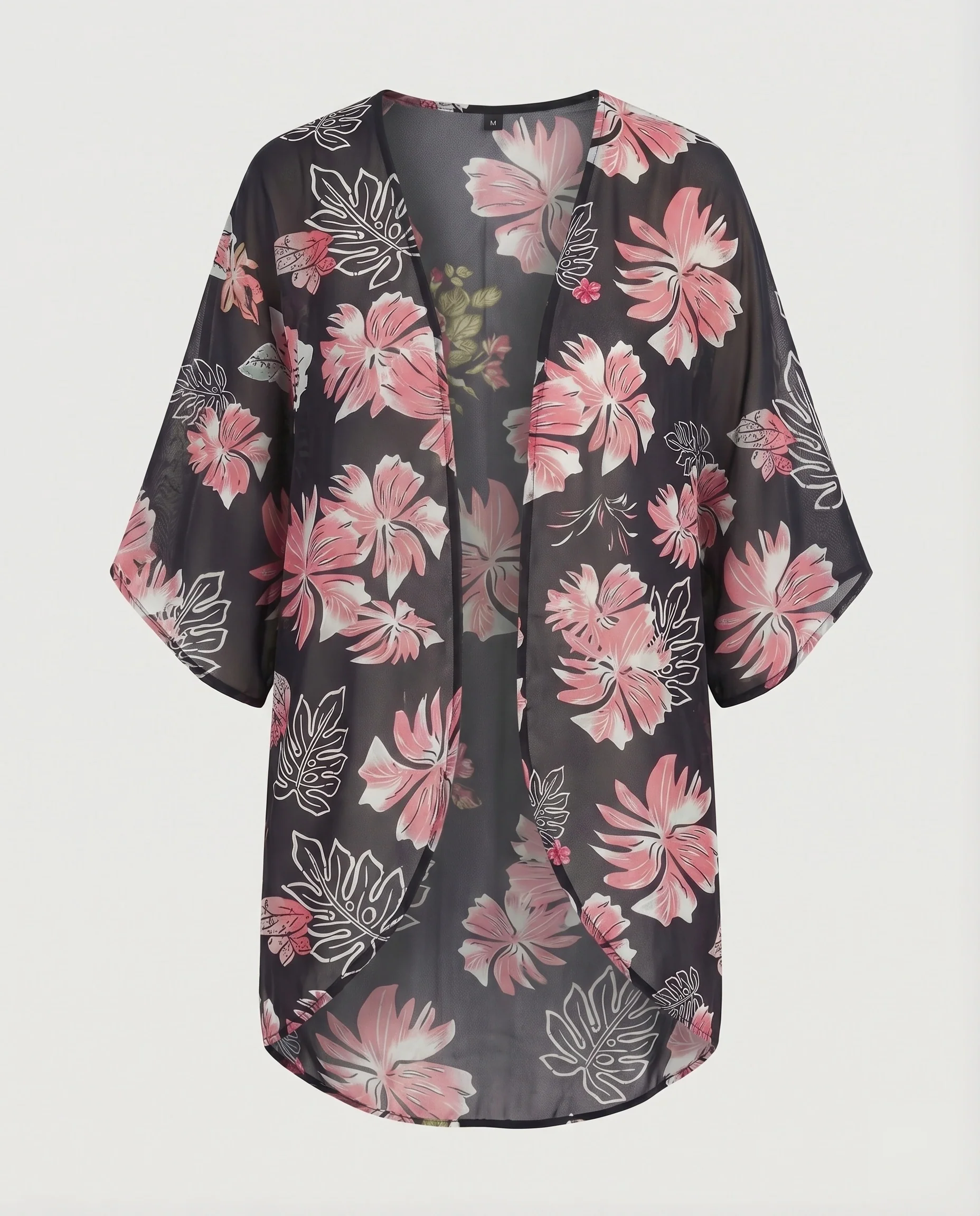 Damen Kimono-Überwurfjacke Florale Drapierung Offene Front Kurzarm - Image 13