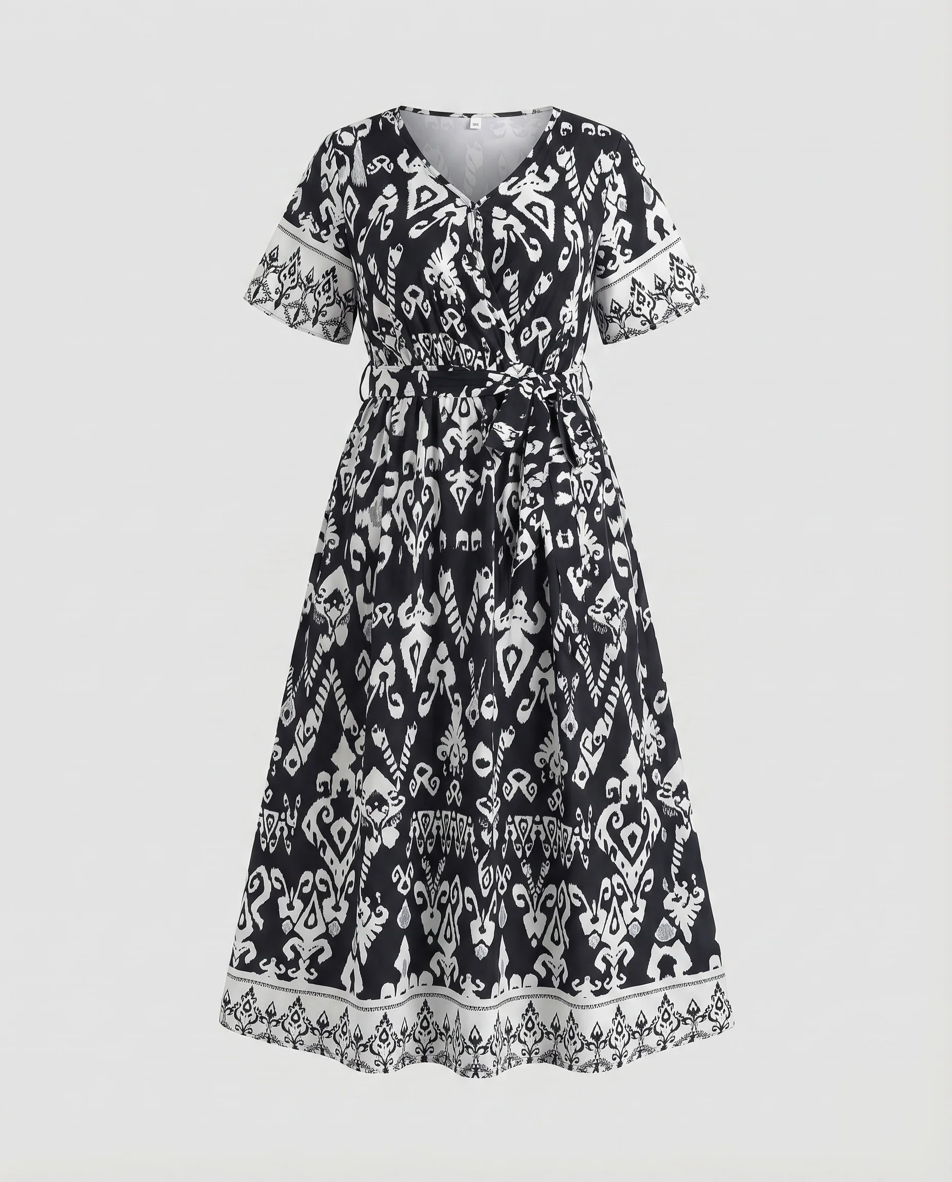 Damen Midaxi-Kleid Toile-Print Überkreuztes Mieder Tellerrock - Image 10