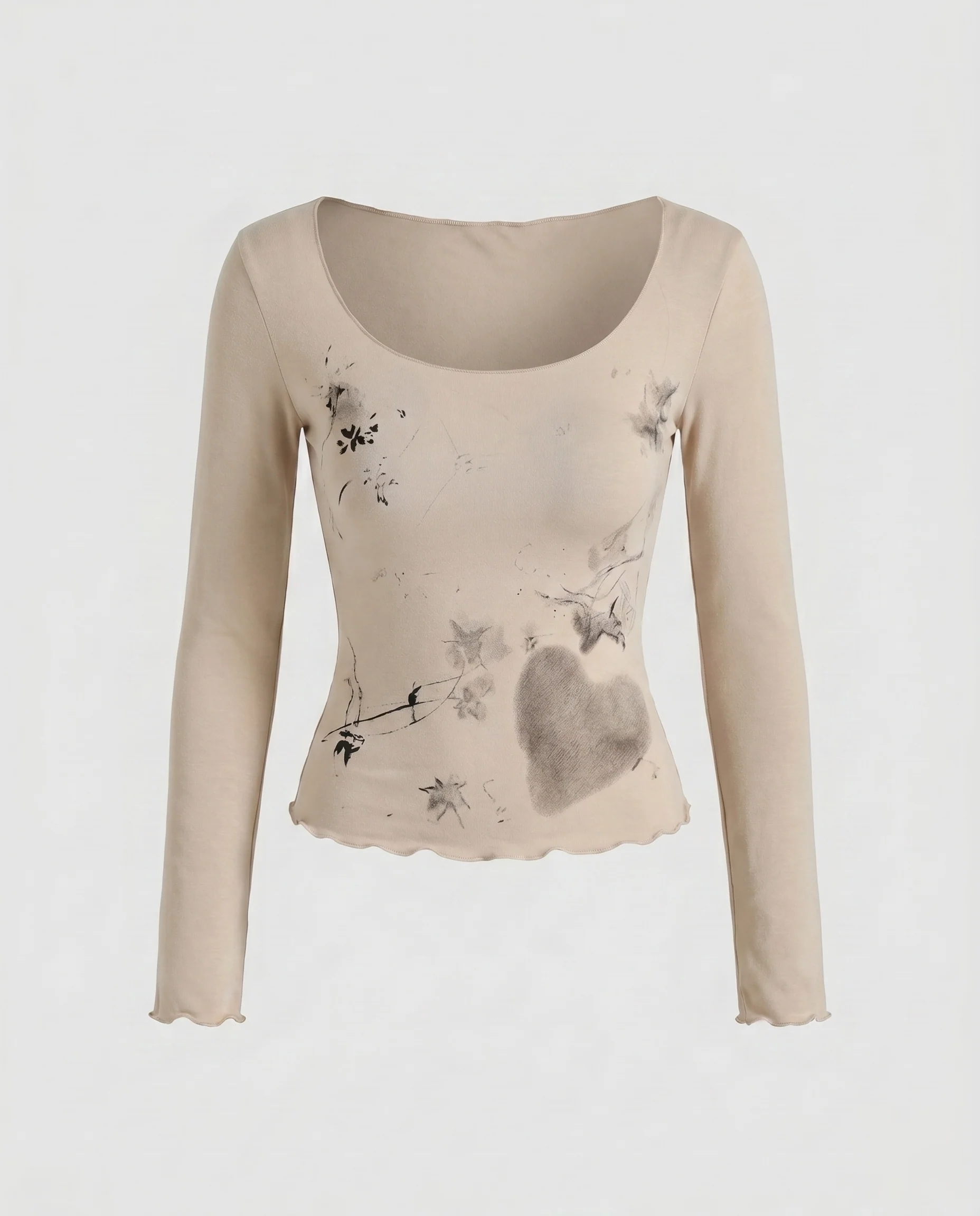 Damen nan formendes Langarmoberteil mit herzförmigem Ausschnitt, taillierter Schnitt und Ornamentdruck - Image 6