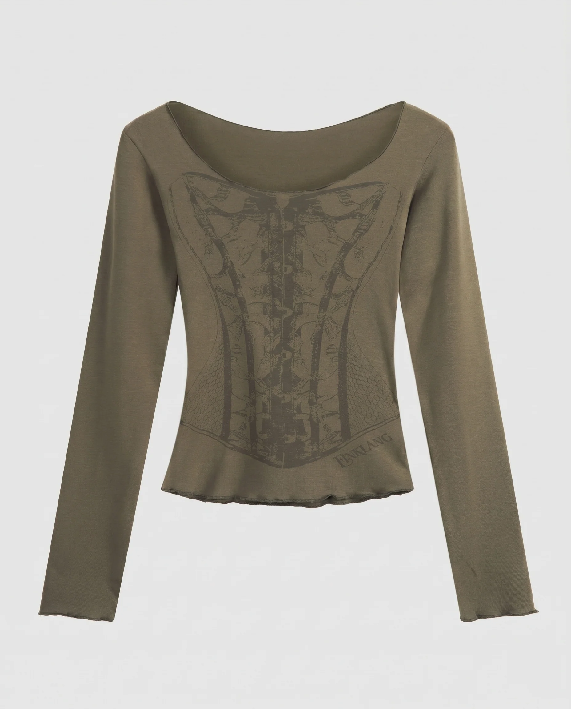 Damen nan formendes Langarmoberteil mit herzförmigem Ausschnitt, taillierter Schnitt und Ornamentdruck - Image 7