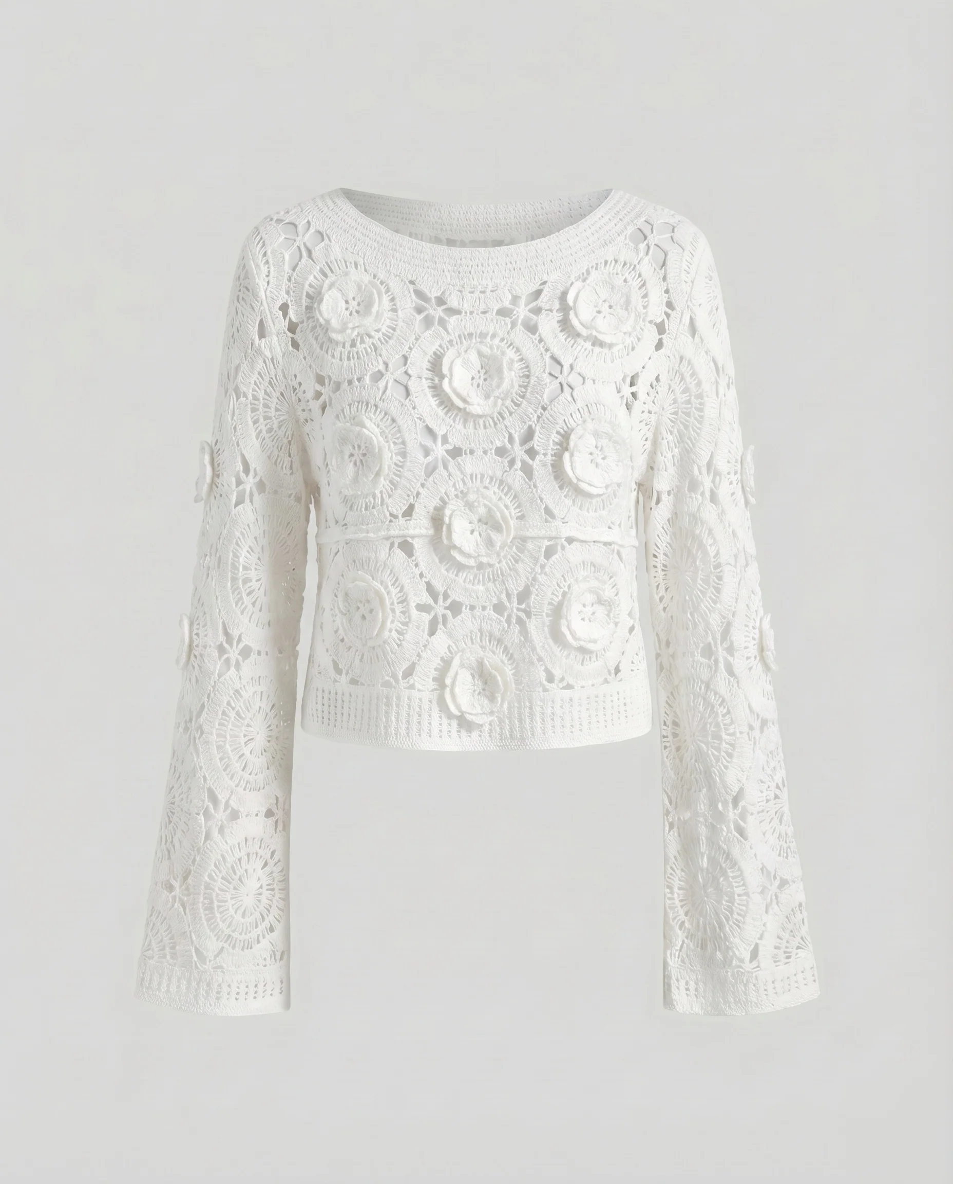 Damen Boho-Spitzenpullover Lochmuster Weiter Schnitt Gehäkelt - Image 8