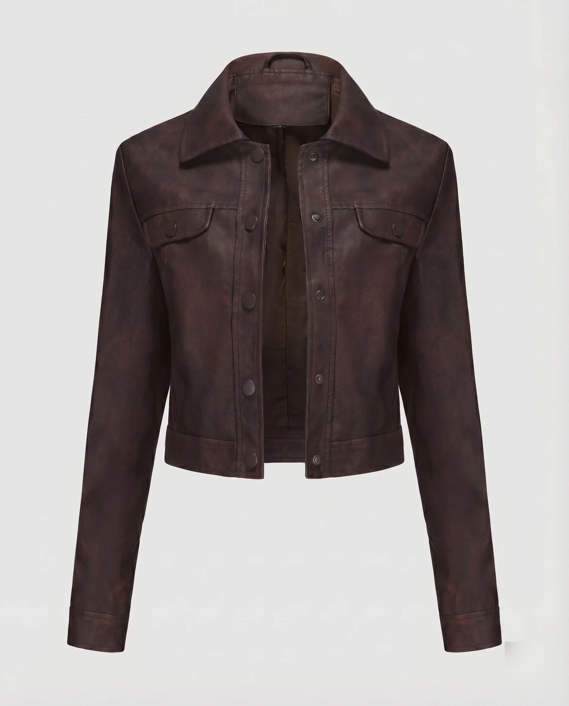 Damen Veloursjacke Trucker-Stil Druckknöpfe Brustklappen - Image 9