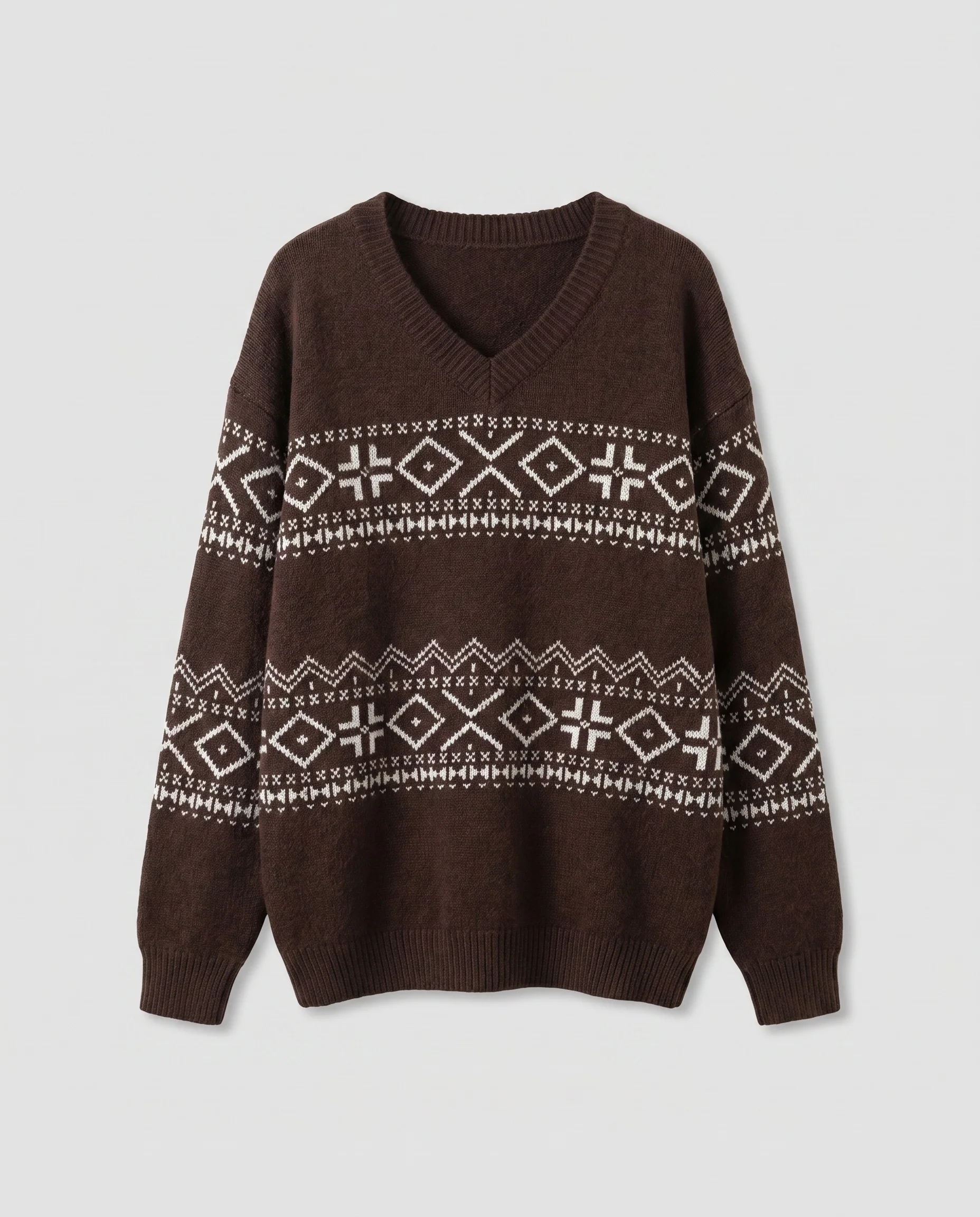 Damen nan gemütlicher Norweger-Strickpullover mit V-Ausschnitt, Fair-Isle-Muster und lockerer Passform - Image 5