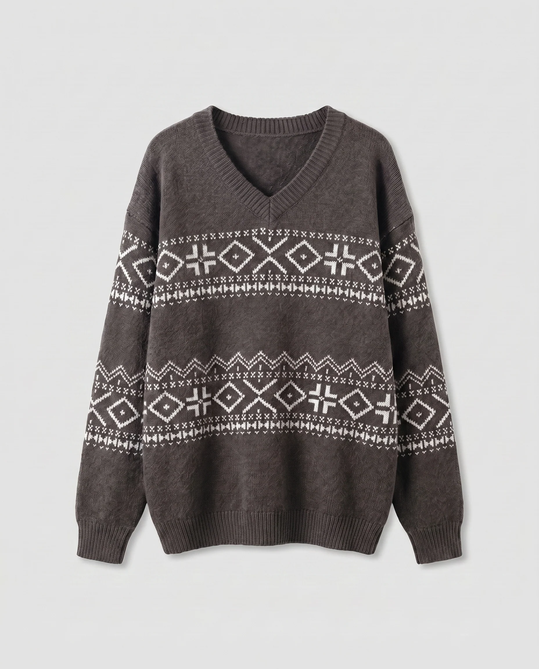 Damen nan gemütlicher Norweger-Strickpullover mit V-Ausschnitt, Fair-Isle-Muster und lockerer Passform - Image 6