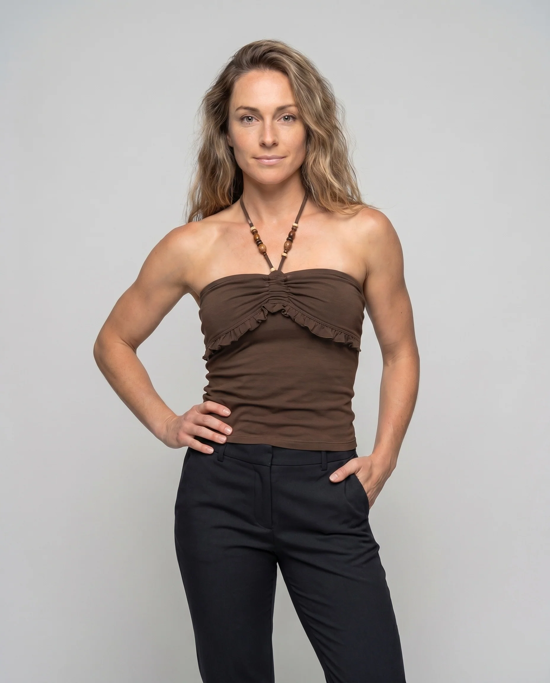 Damen nan gerafftes Bandeau-Cami mit Unterbrustnaht, Volantkante und formendem Stretchjersey - Image 2