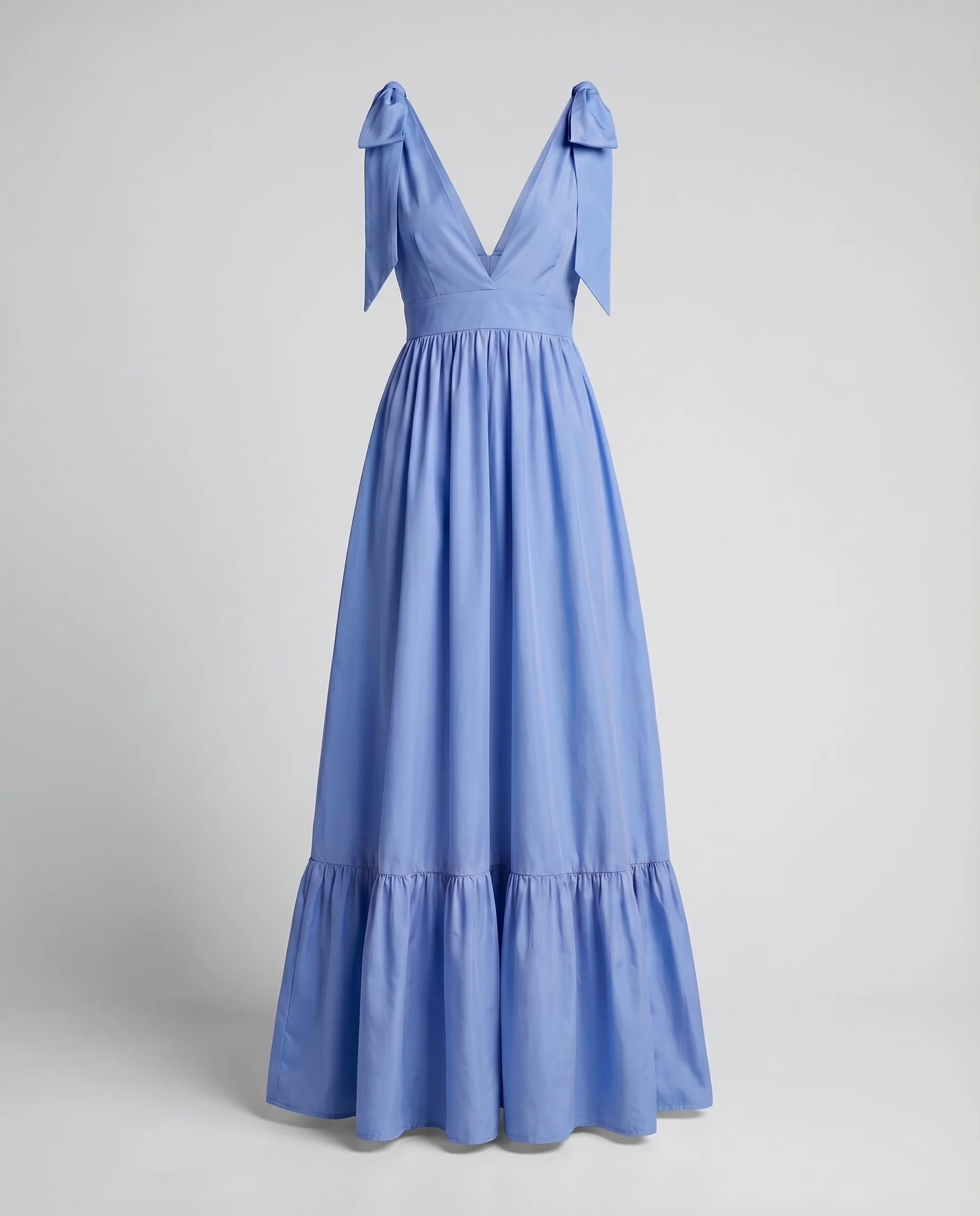 Damen Empire-Maxikleid V-Ausschnitt Volantsaum Raffung - Image 6
