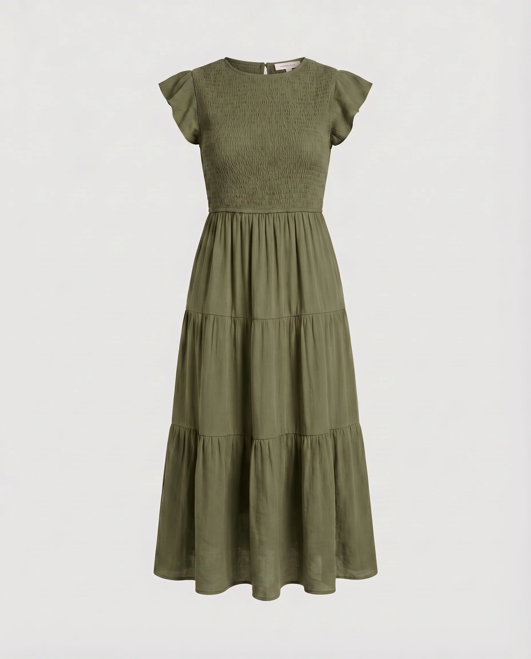 Damen Gerafftes Midikleid Korsagenoberteil Stufenvolant Flügelärmel - Image 6