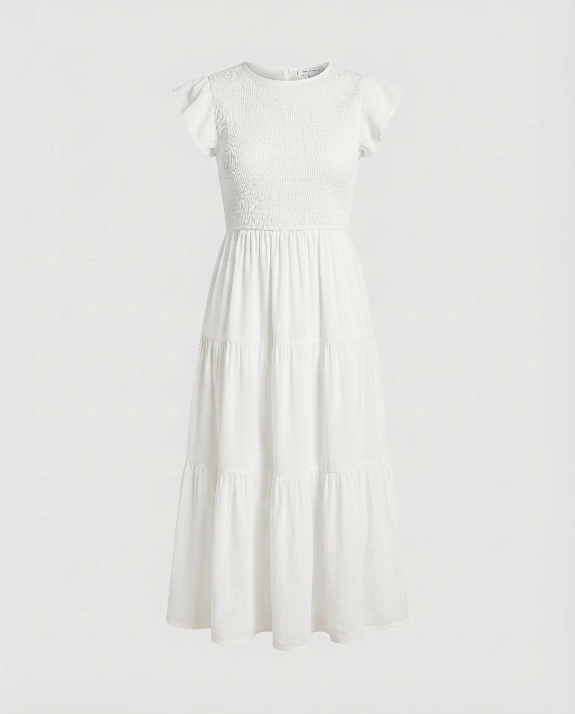 Damen Gerafftes Midikleid Korsagenoberteil Stufenvolant Flügelärmel - Image 9