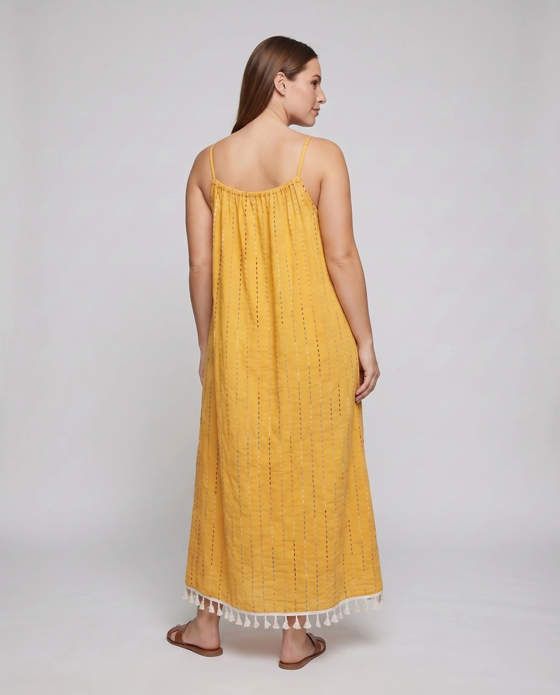 Damen Trägerkleid Perlenhenkel Zierstickerei Quasten-Saum - Image 4