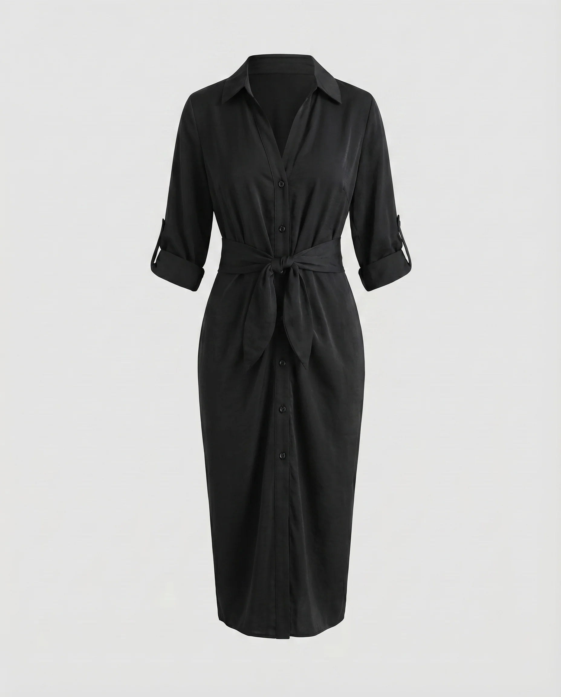 Damen Hemdblusen-Midikleid Gestreift Taillengürtel - Image 14