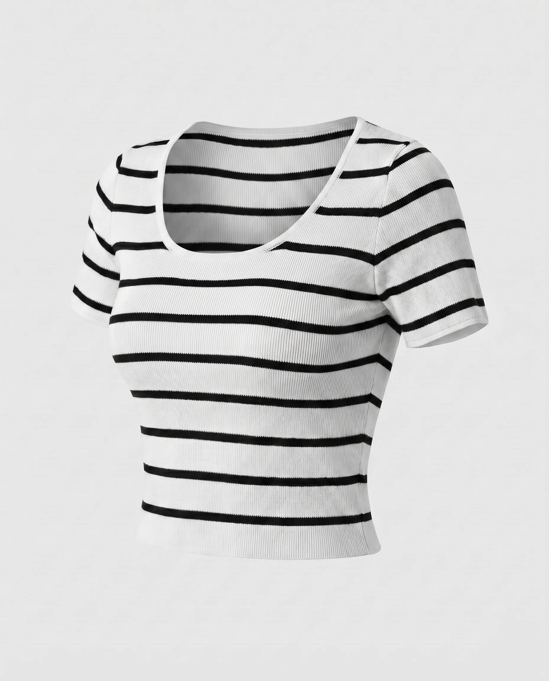 Damen nan gestreiftes Strick-Crop-Top mit breiten Trägern, feiner Rippstruktur und rundem Ausschnitt - Image 6