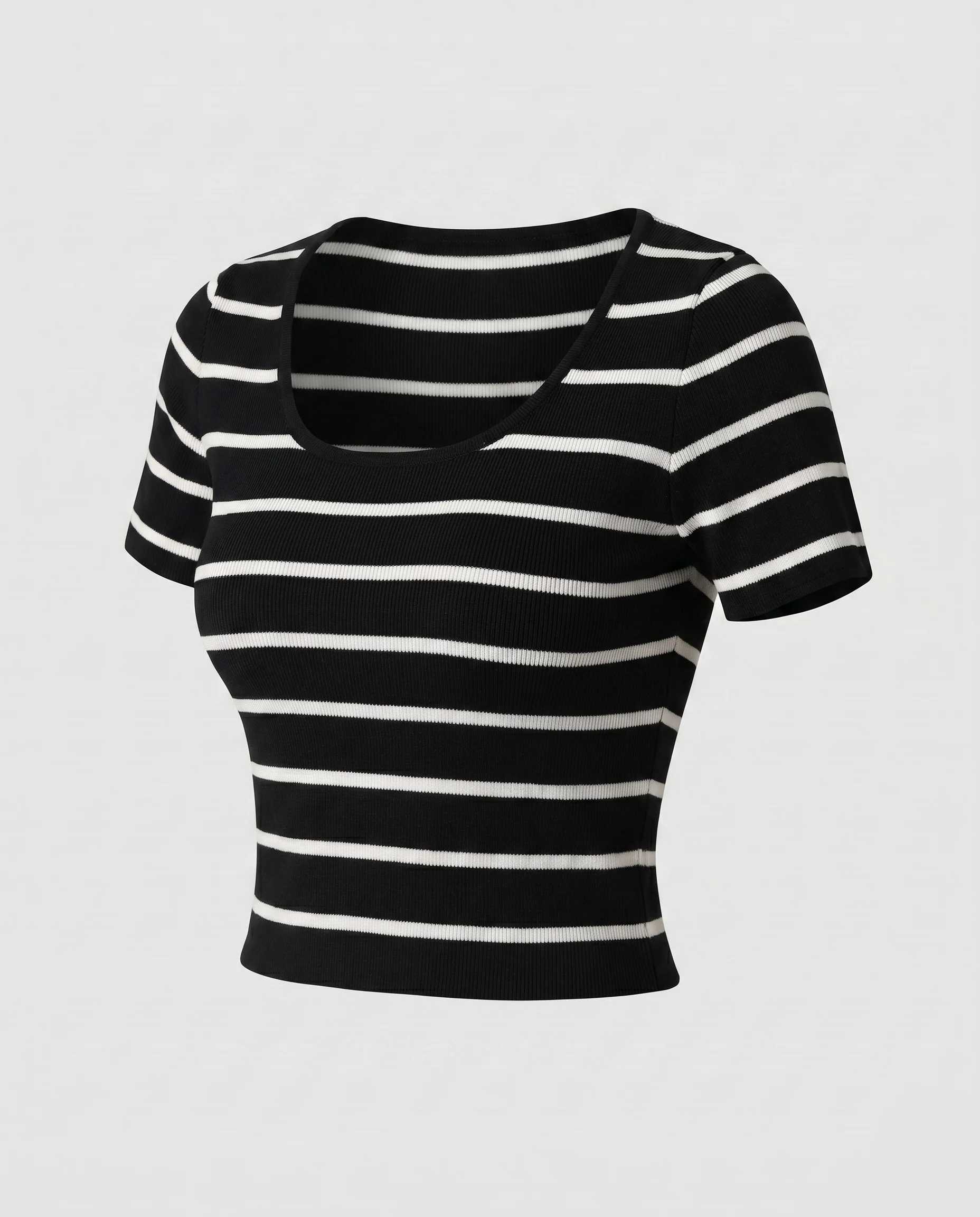 Damen nan gestreiftes Strick-Crop-Top mit breiten Trägern, feiner Rippstruktur und rundem Ausschnitt - Image 7