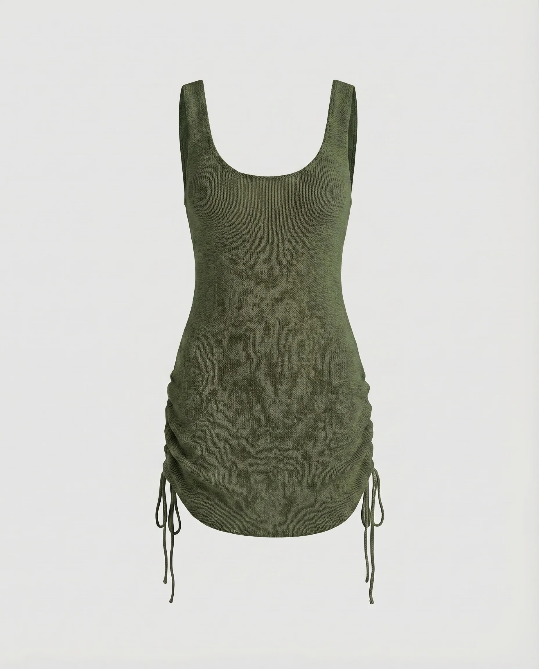 Damen Strick-Minikleid Ärmellos U-Ausschnitt Kordelzug - Image 12