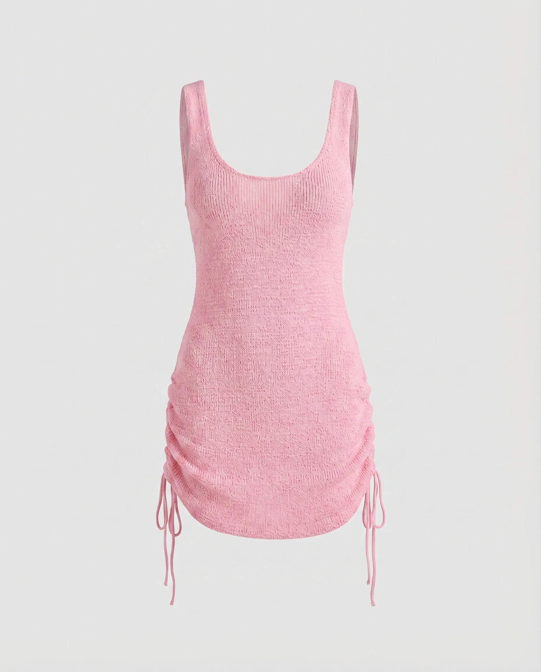 Damen Strick-Minikleid Ärmellos U-Ausschnitt Kordelzug - Image 5