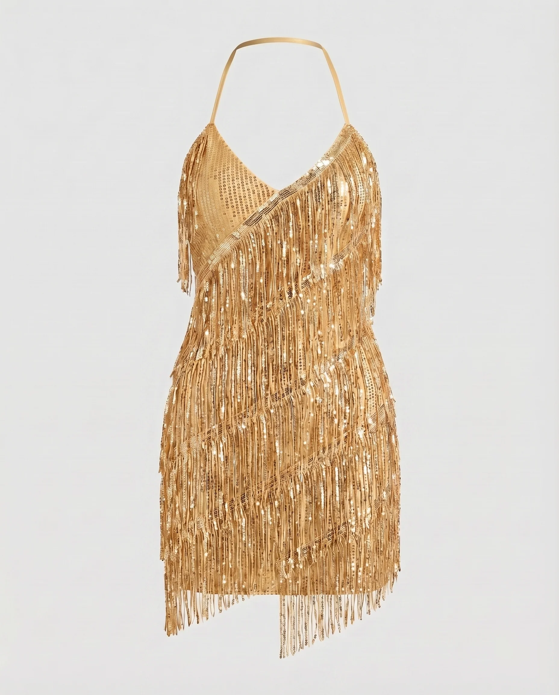Damen Minikleid Lagenfransen V-Ausschnitt Spaghettiträger - Image 6
