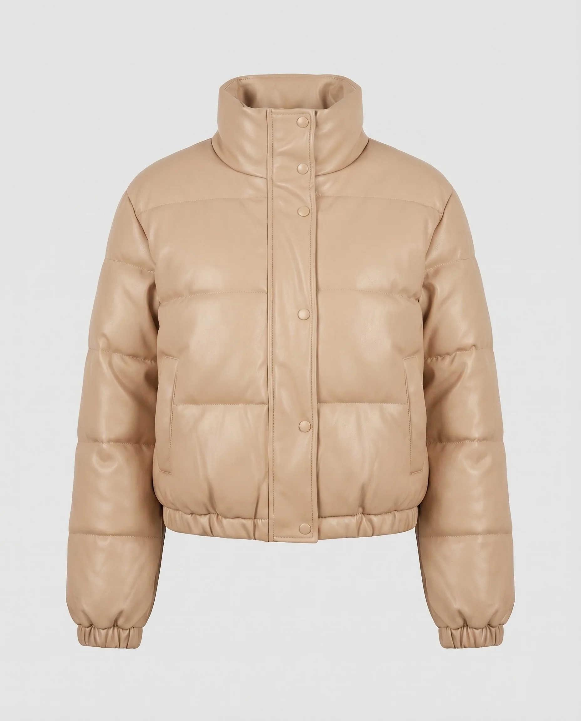 Damen Steppjacke Lederoptik Cropped Kapuzenkragen - Image 6