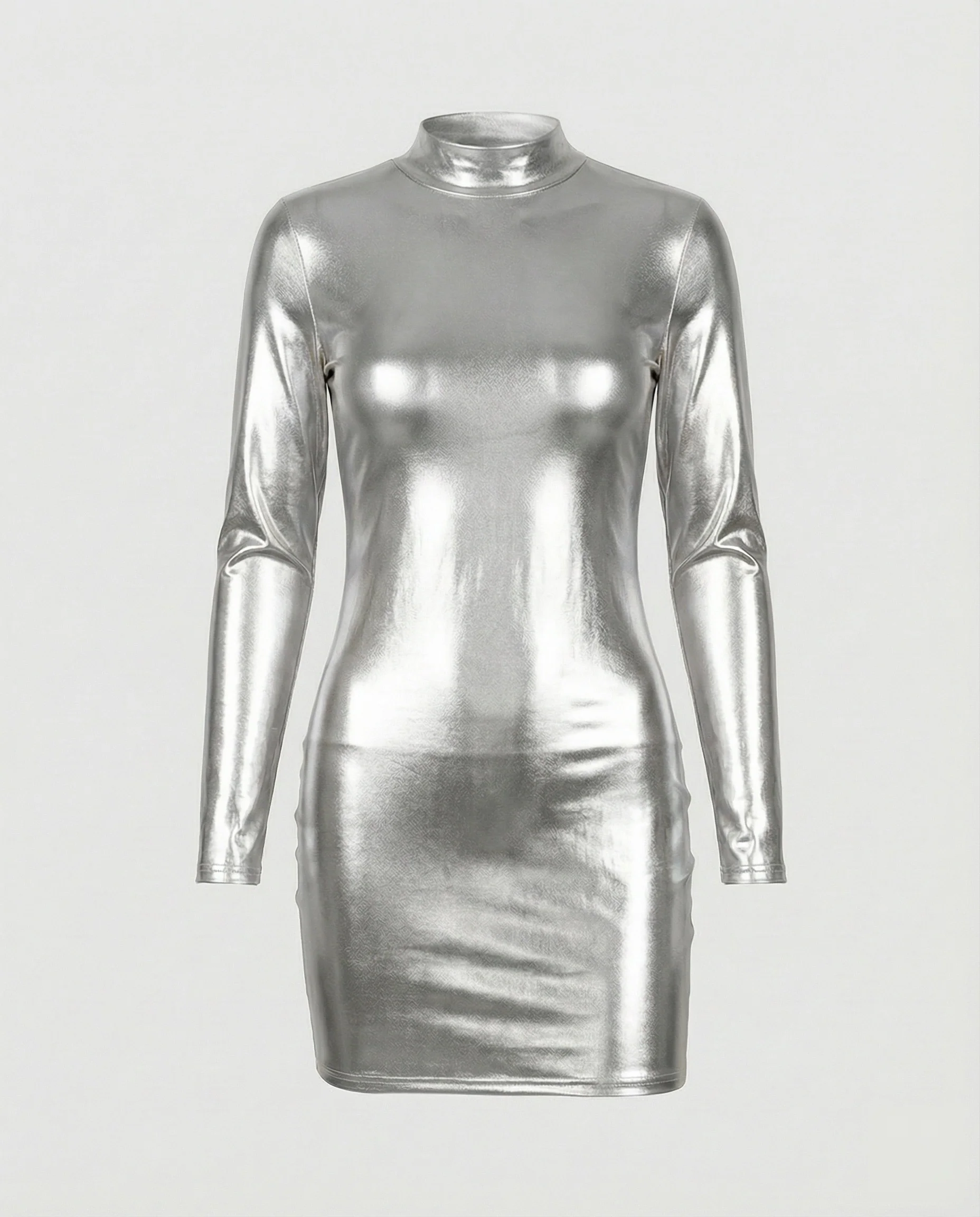 Damen Glänzendes Metallic Bodycon Minikleid - Image 9