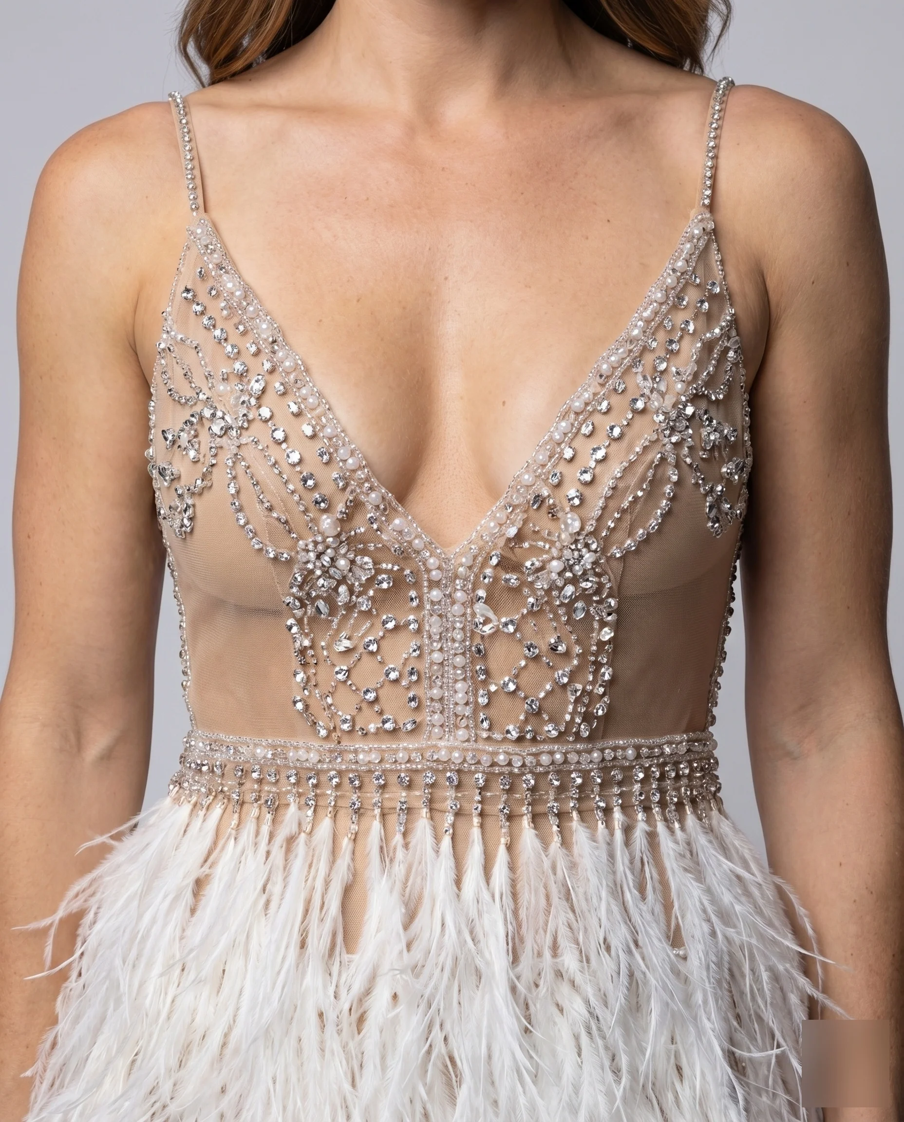Damen Cocktailkleid Pailletten-Top Federrock - Image 3