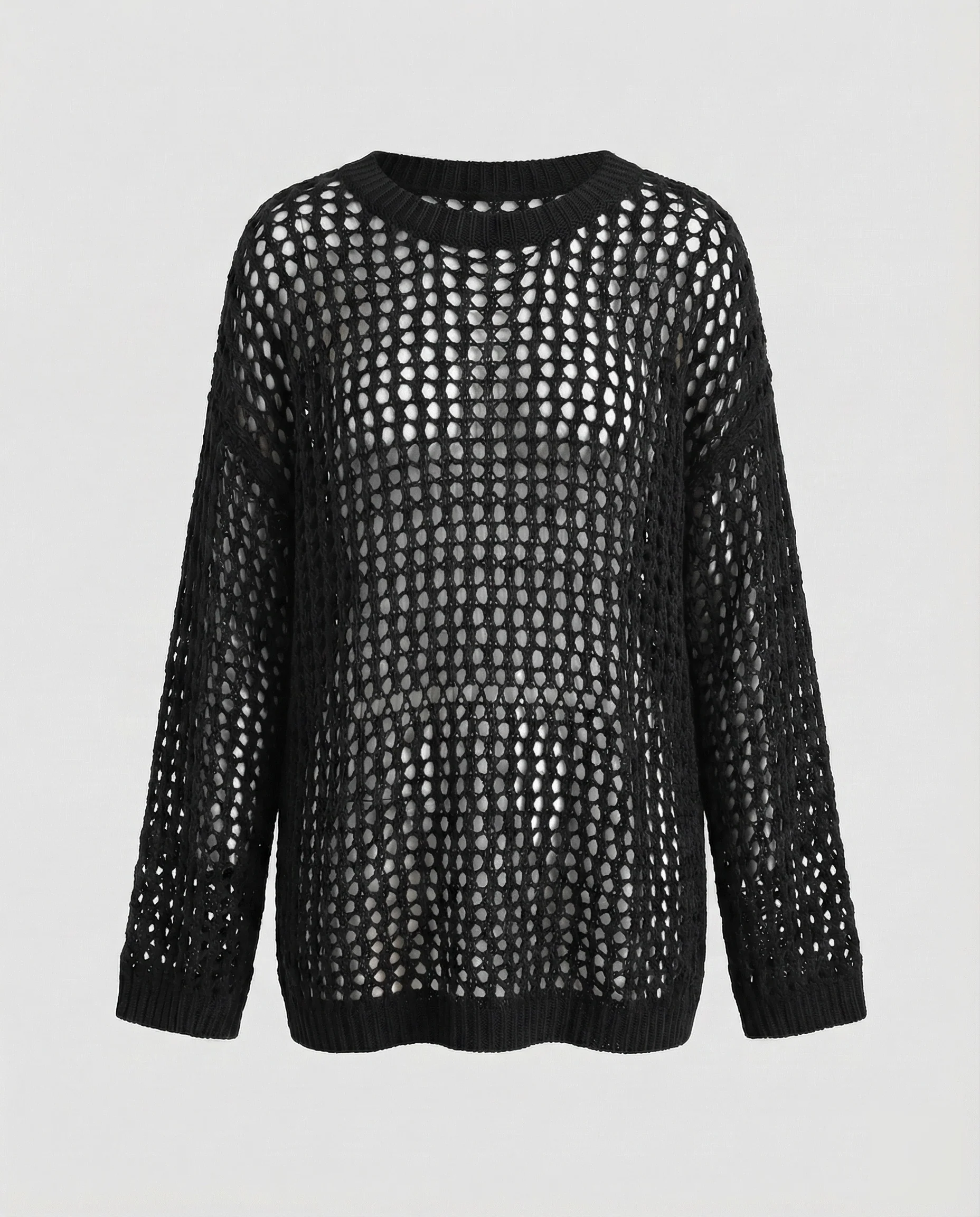 Damen Oversize-Netzpullover Gerippter Saum - Image 6