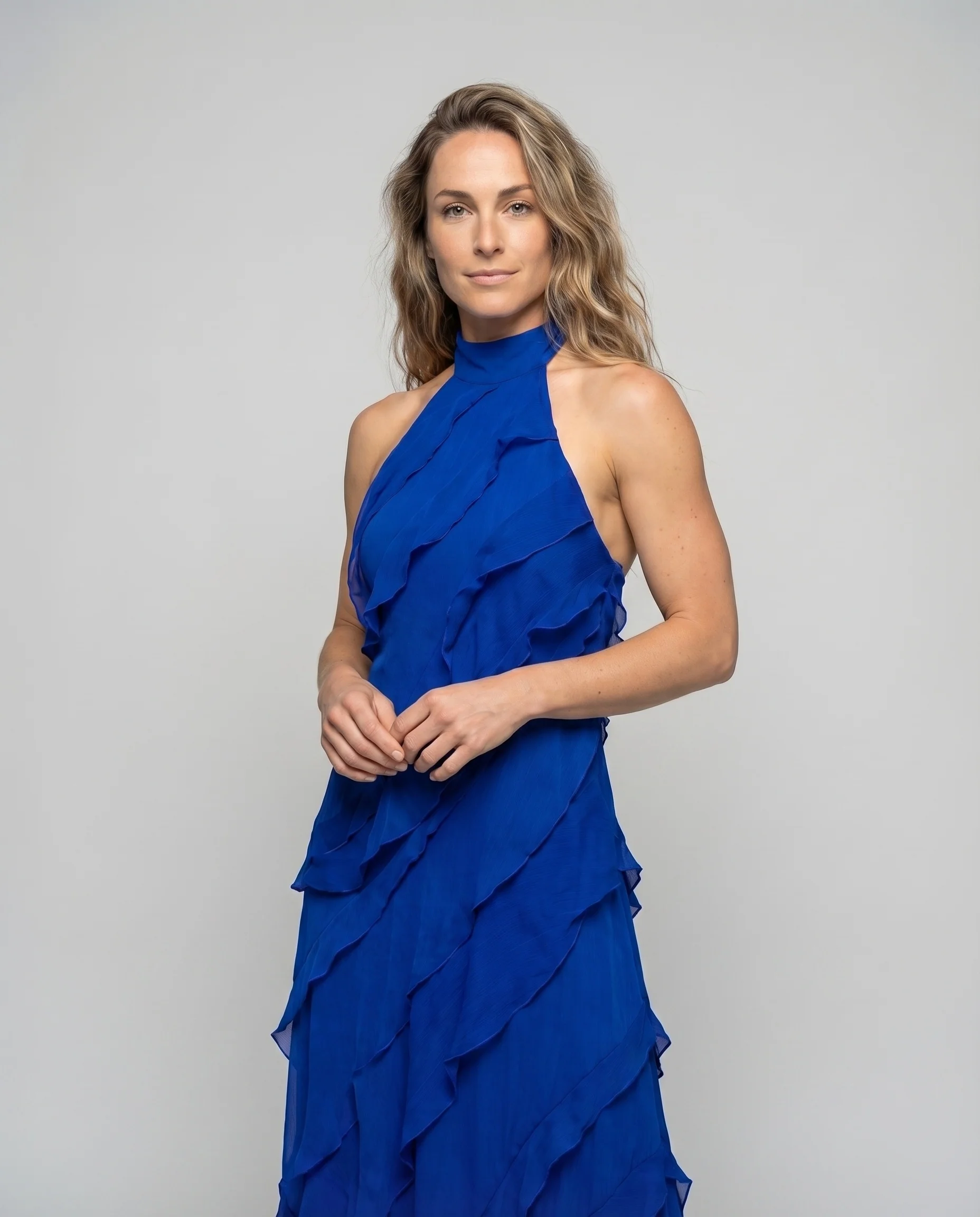 Damen Chiffon-Maxikleid Blütenblatt-Lagen A-Linie Hochgeschlossen - Image 2