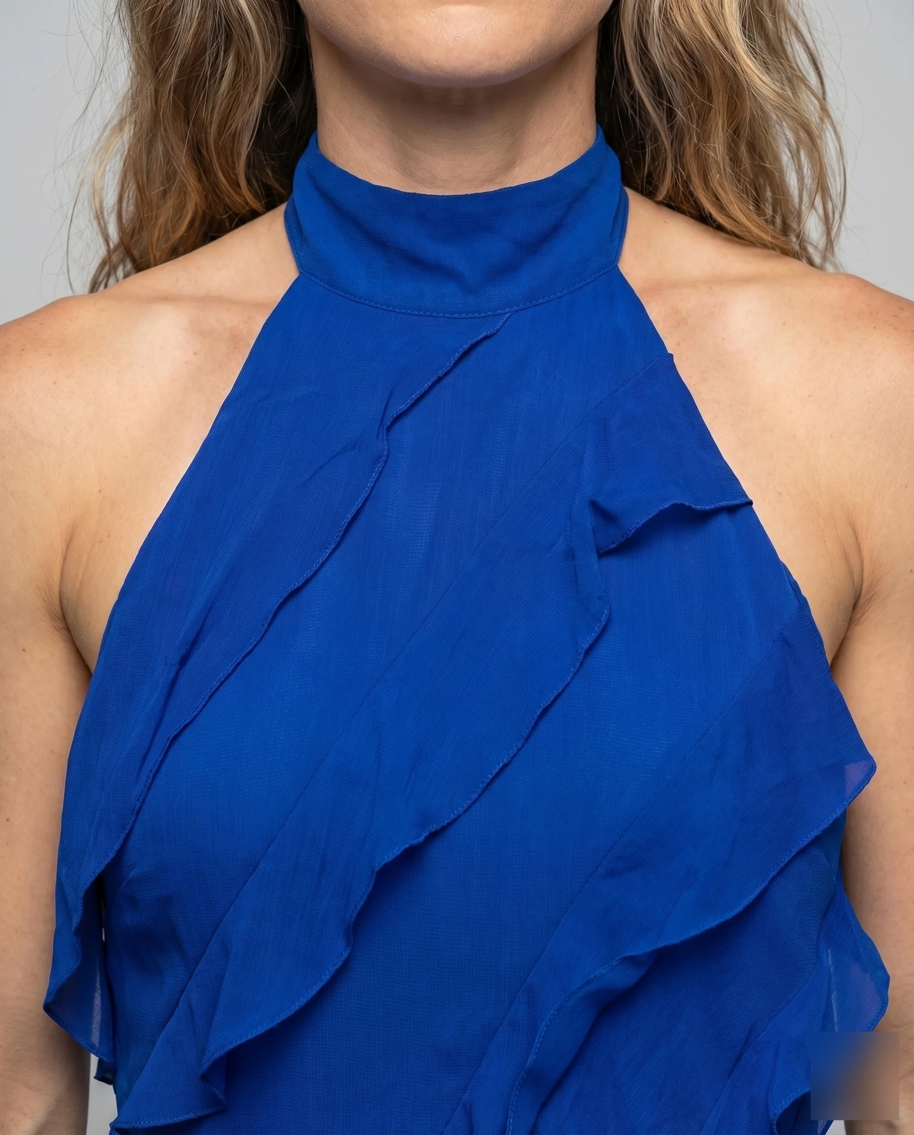 Damen Chiffon-Maxikleid Blütenblatt-Lagen A-Linie Hochgeschlossen - Image 3