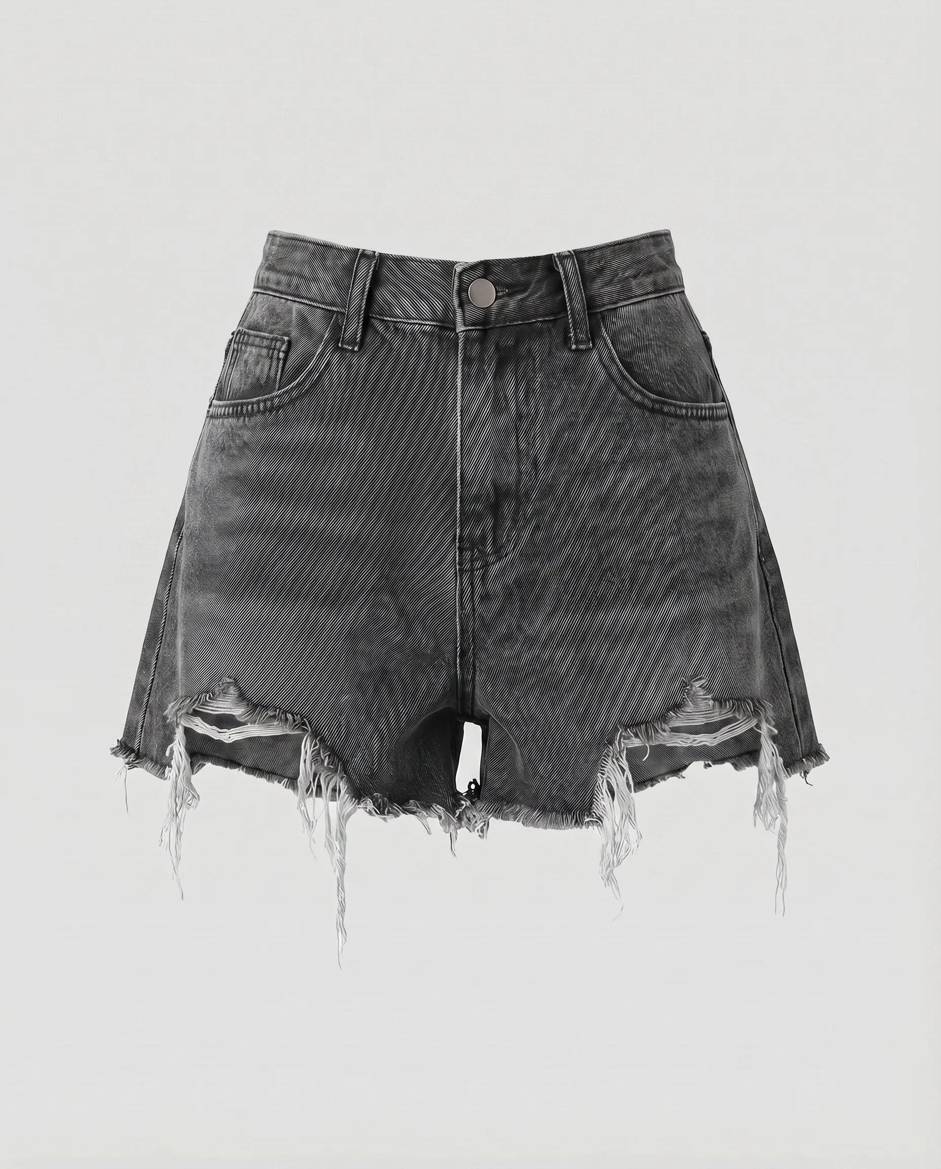 Damen Denim-Shorts High-Waist Asymmetrisch Used-Effekt - Image 9