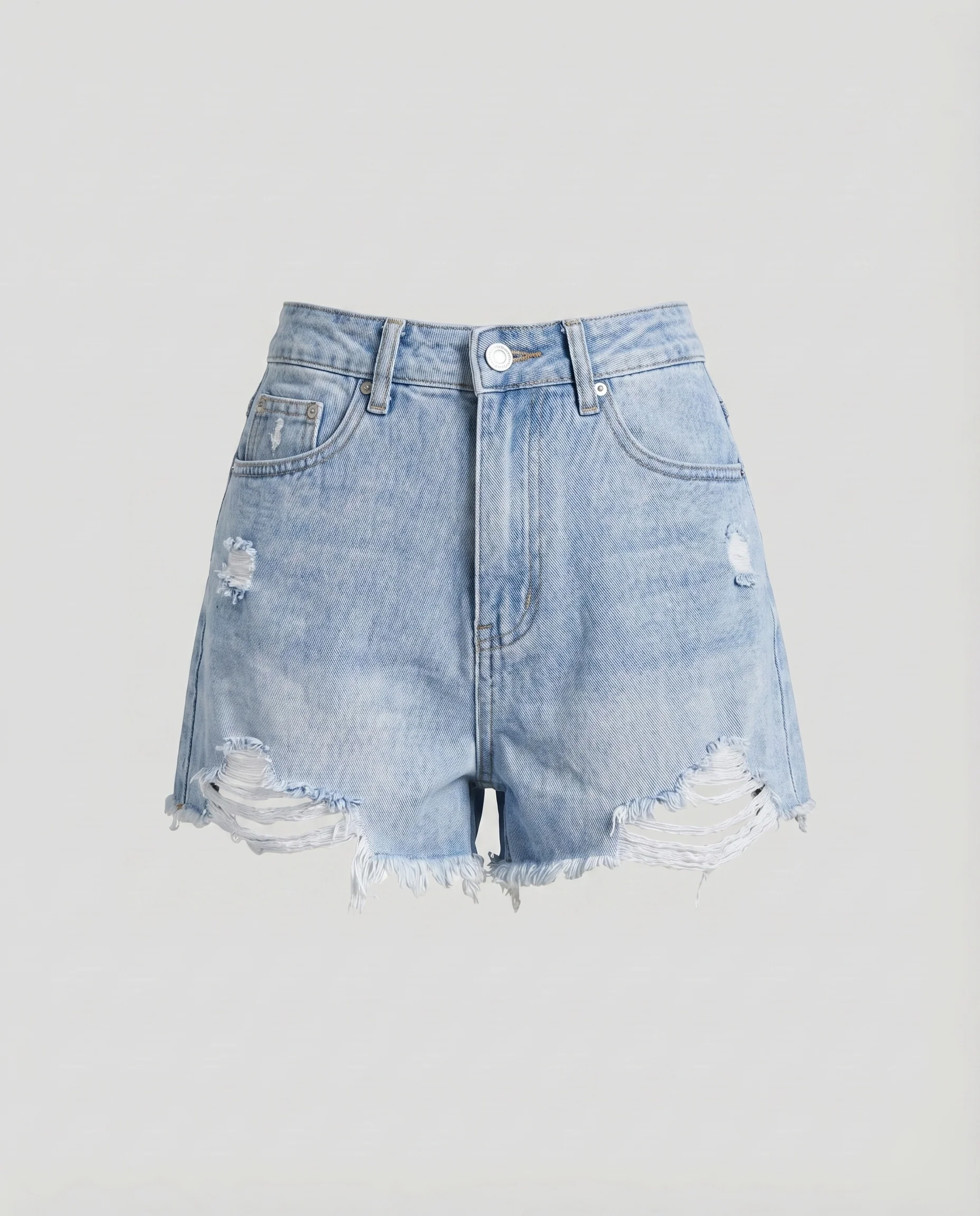 Damen Jeans-Shorts High-Waist Fransen Rissdetails - Image 7