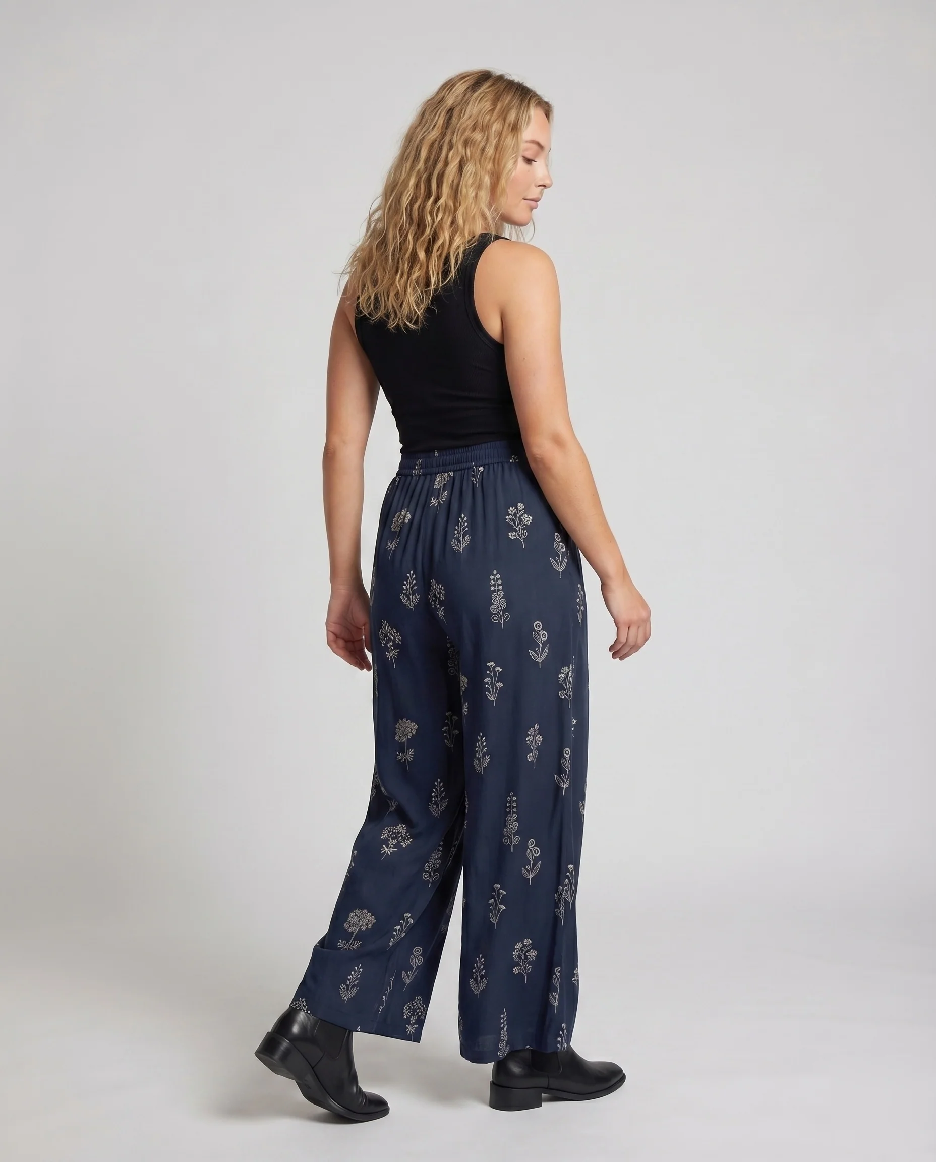 Damen Baumwoll-Leinenhose Floraler Print Bindegürtel Weit - Image 4