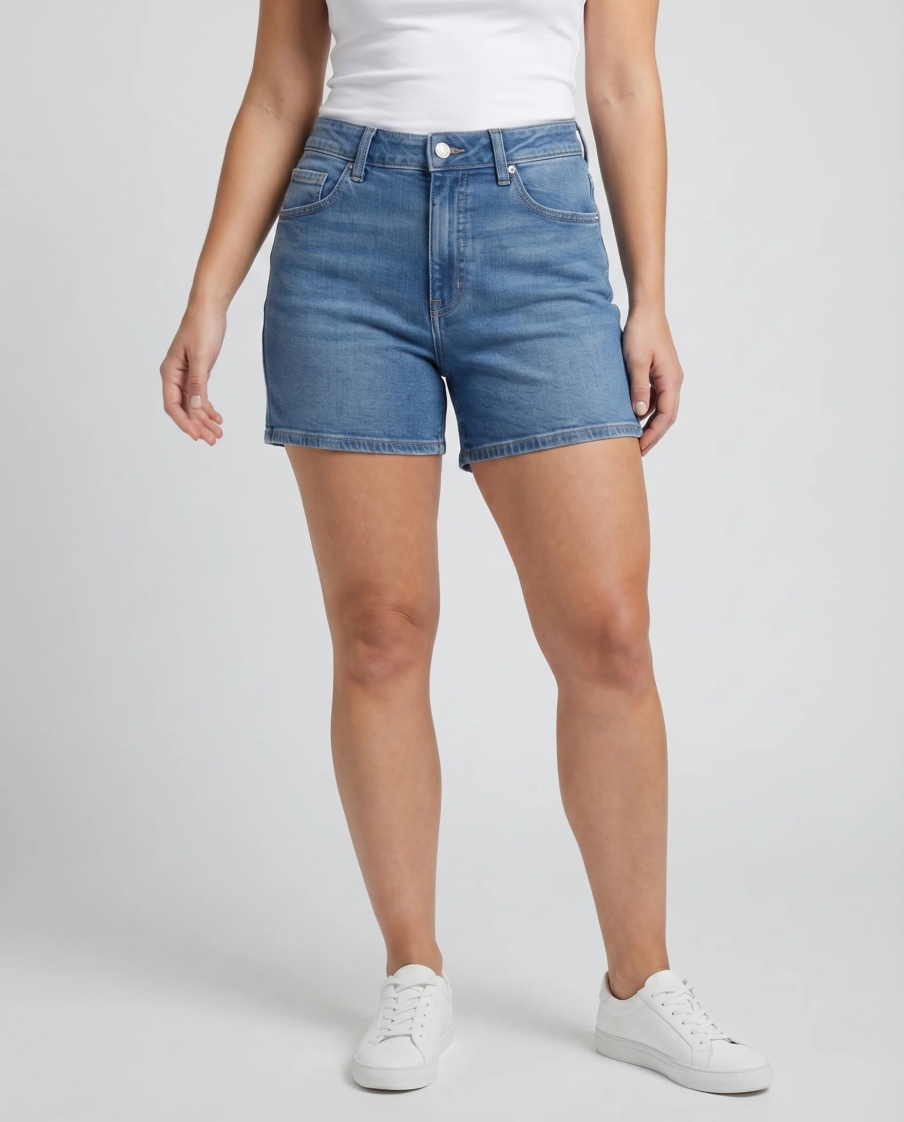 Damen Jeansbermuda High-Waist Gerades Bein Weicher Griff - Image 2