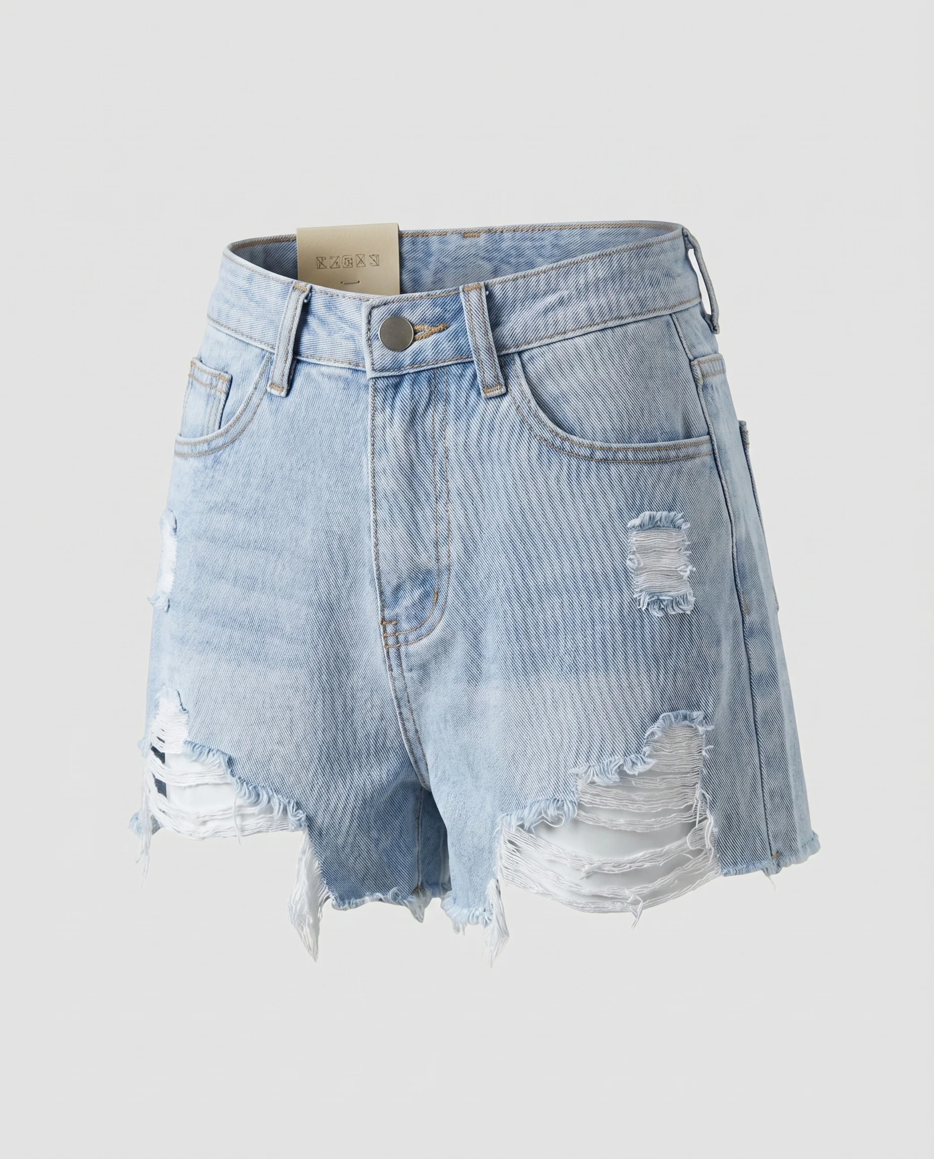 Damen Jeansshorts High-Waist Fransensaum Rissdetail - Image 5