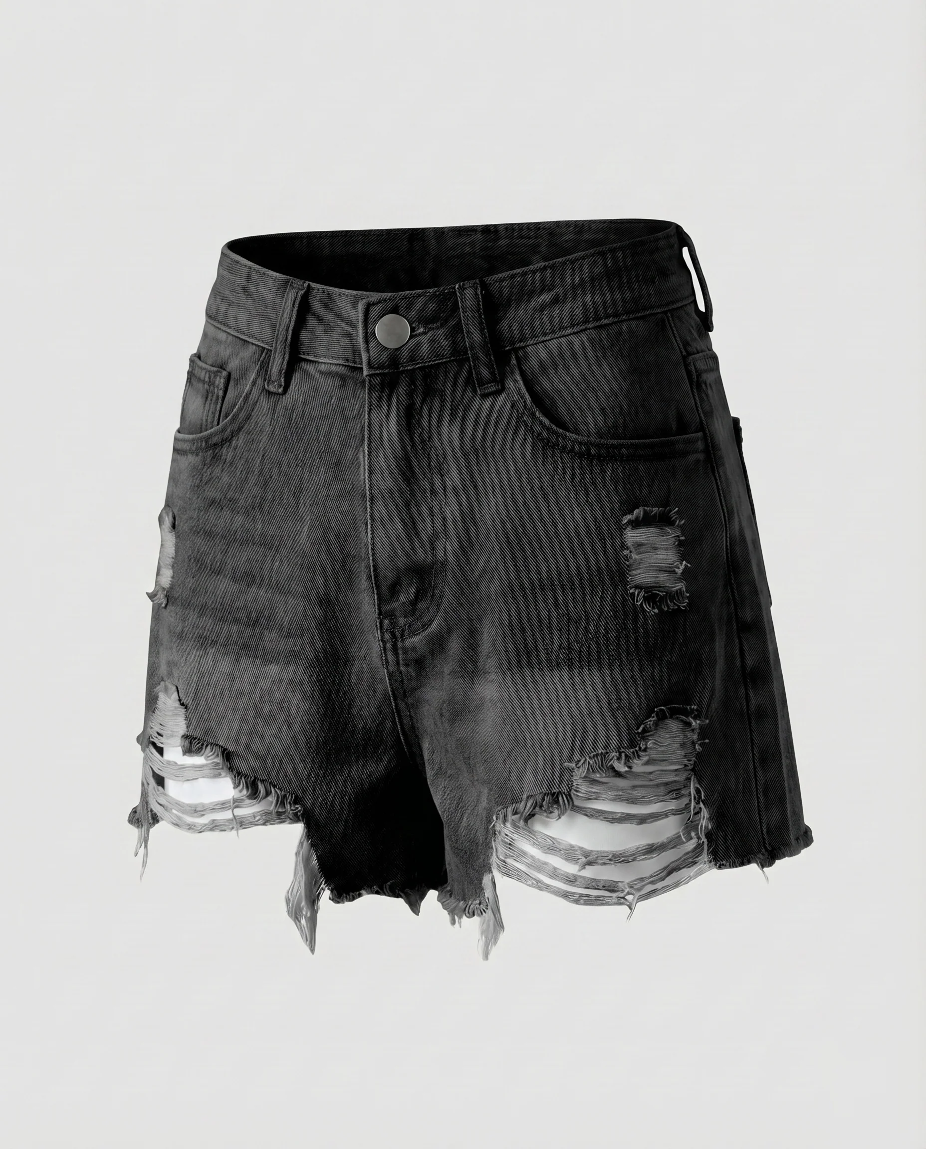 Damen Jeansshorts High-Waist Fransensaum Rissdetail - Image 6