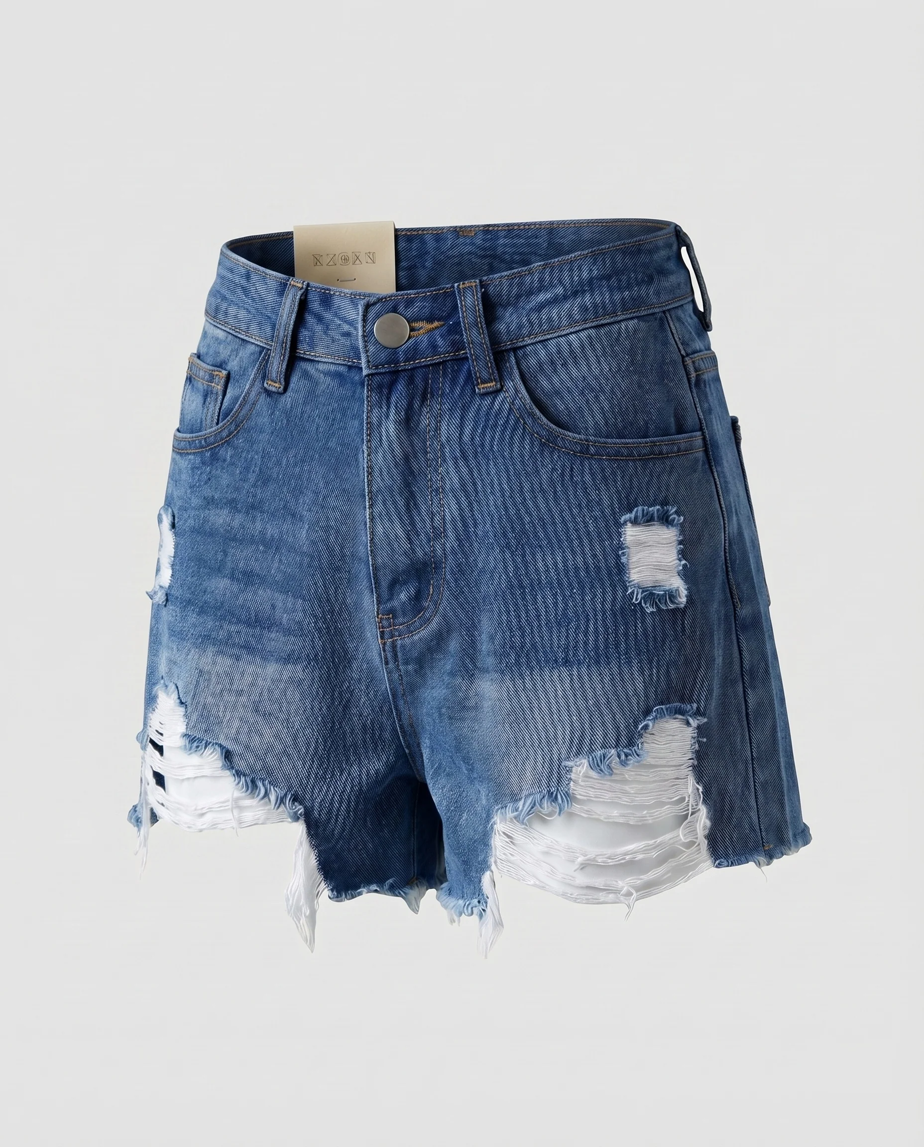 Damen Jeansshorts High-Waist Fransensaum Rissdetail - Image 7