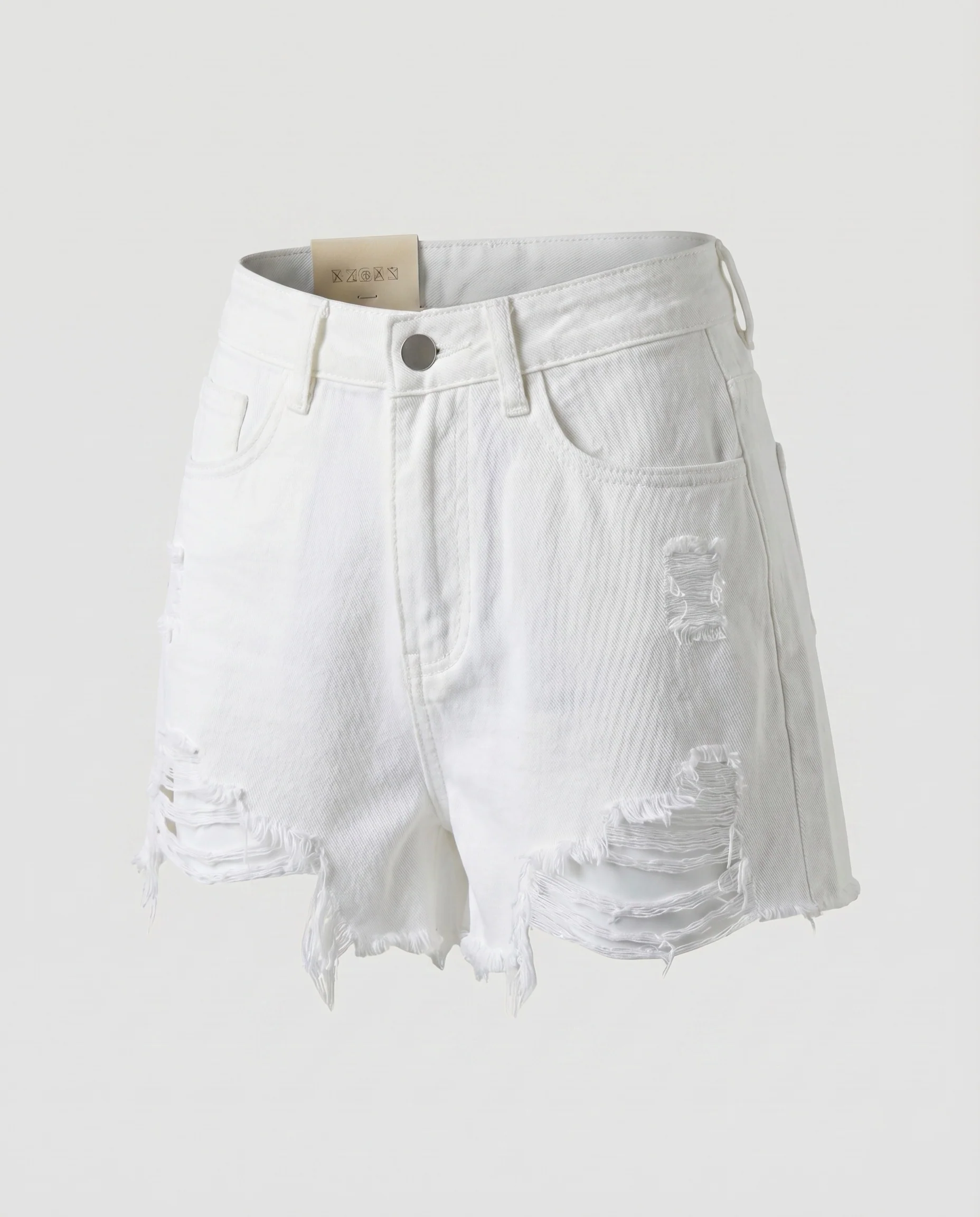 Damen Jeansshorts High-Waist Fransensaum Rissdetail - Image 8