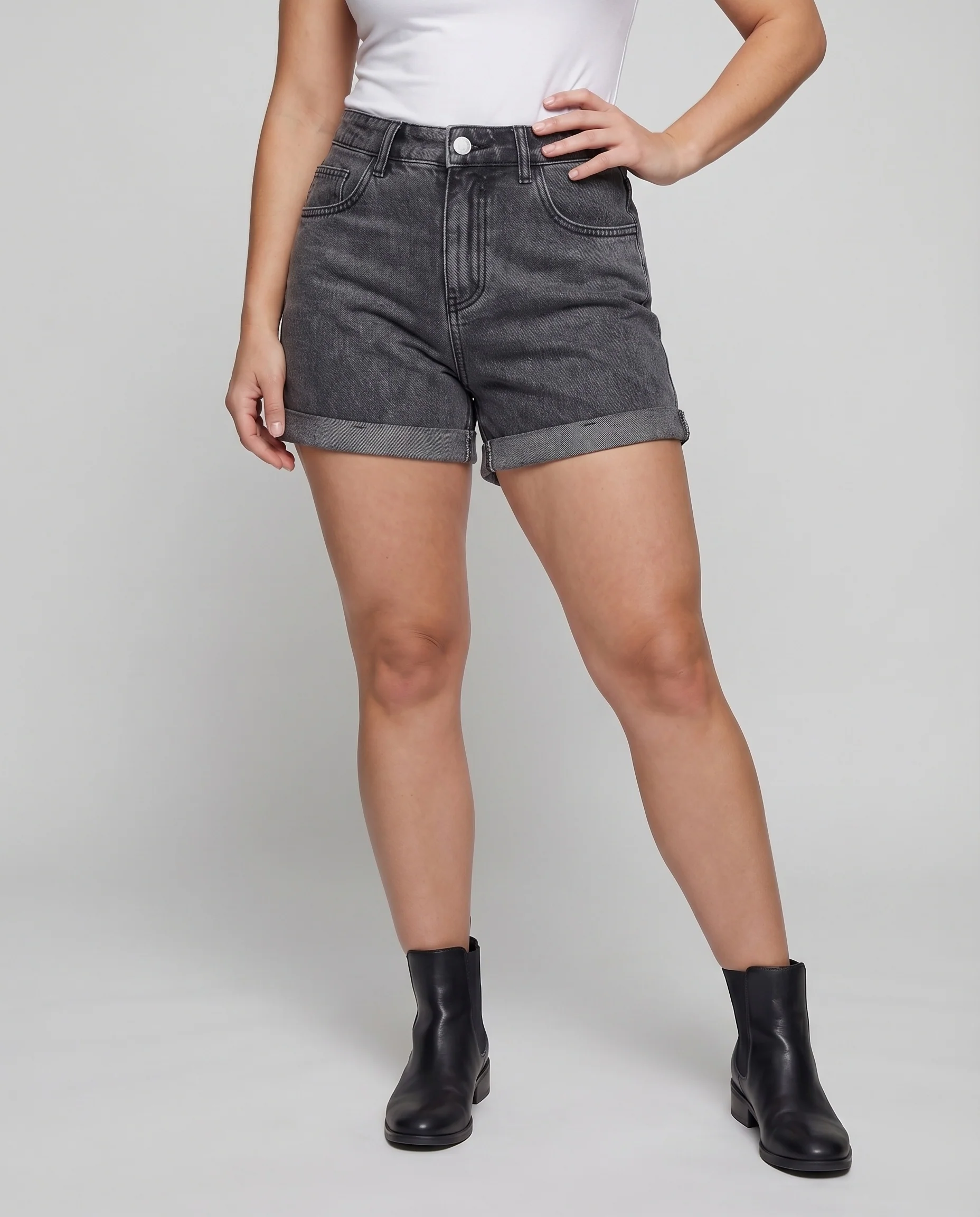 Damen Jeansshorts High-Waist Umschlagsaum 5-Pocket - Image 2