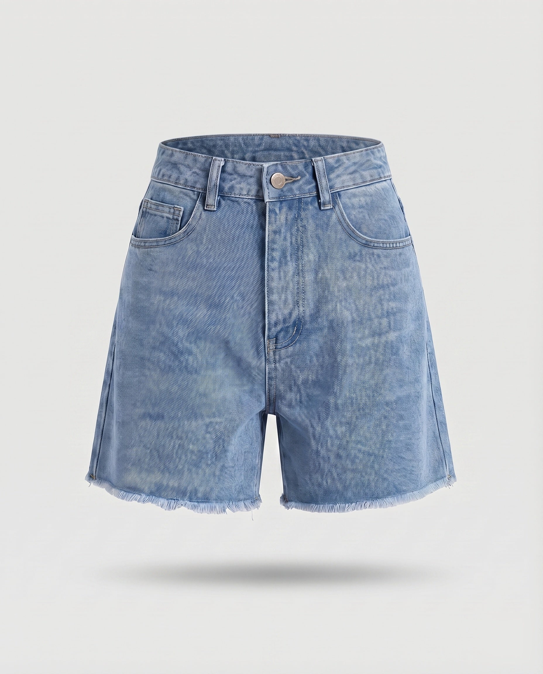 Damen Denim-Shorts High-Waist Roher Saum Locker - Image 6