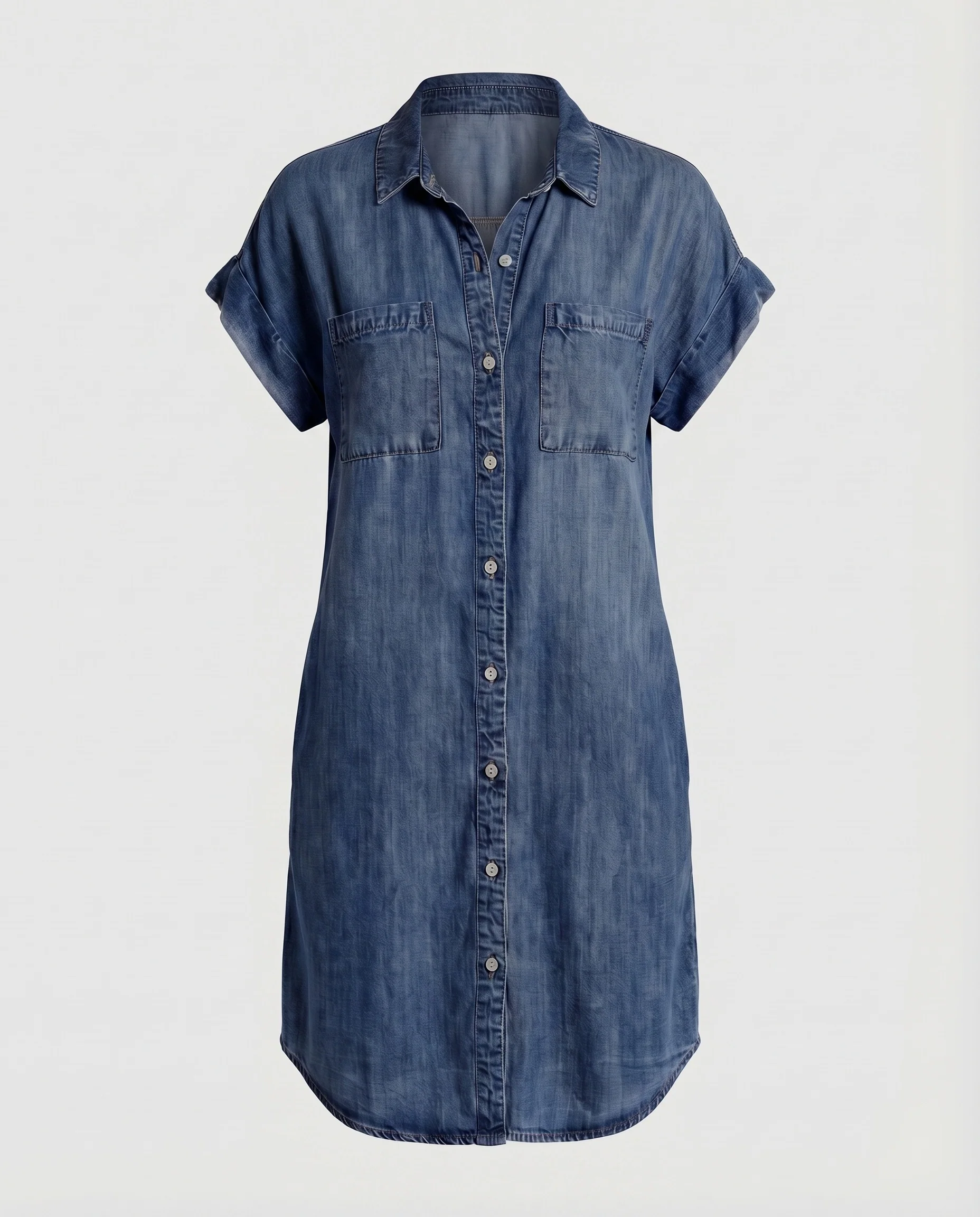 Damen Jeans-Shiftkleid Brusttaschen Knopfleiste Krempelärmel - Image 6