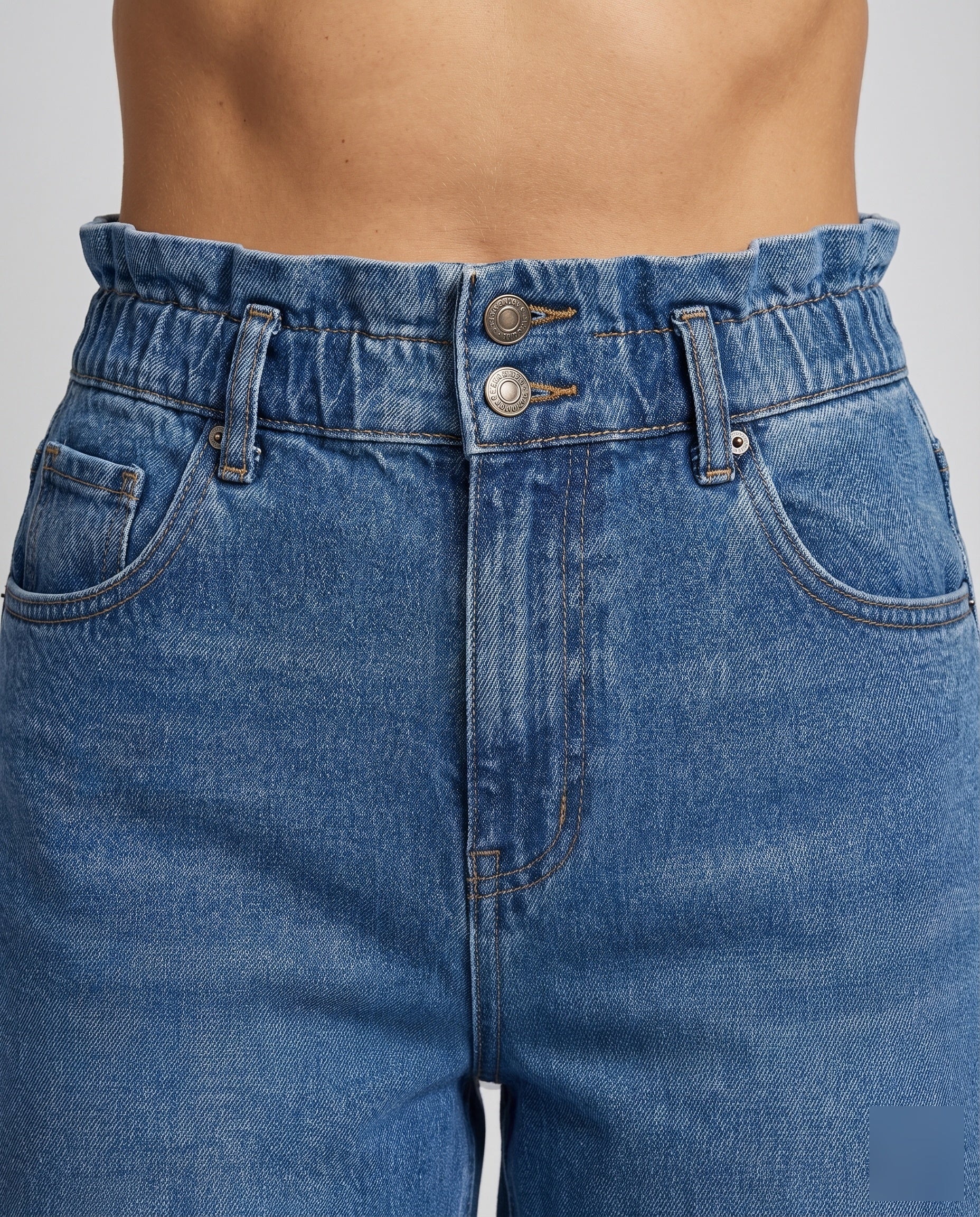 Damen Paperbag-Jeansshorts Rüschenbund Gekrempelt - Image 3