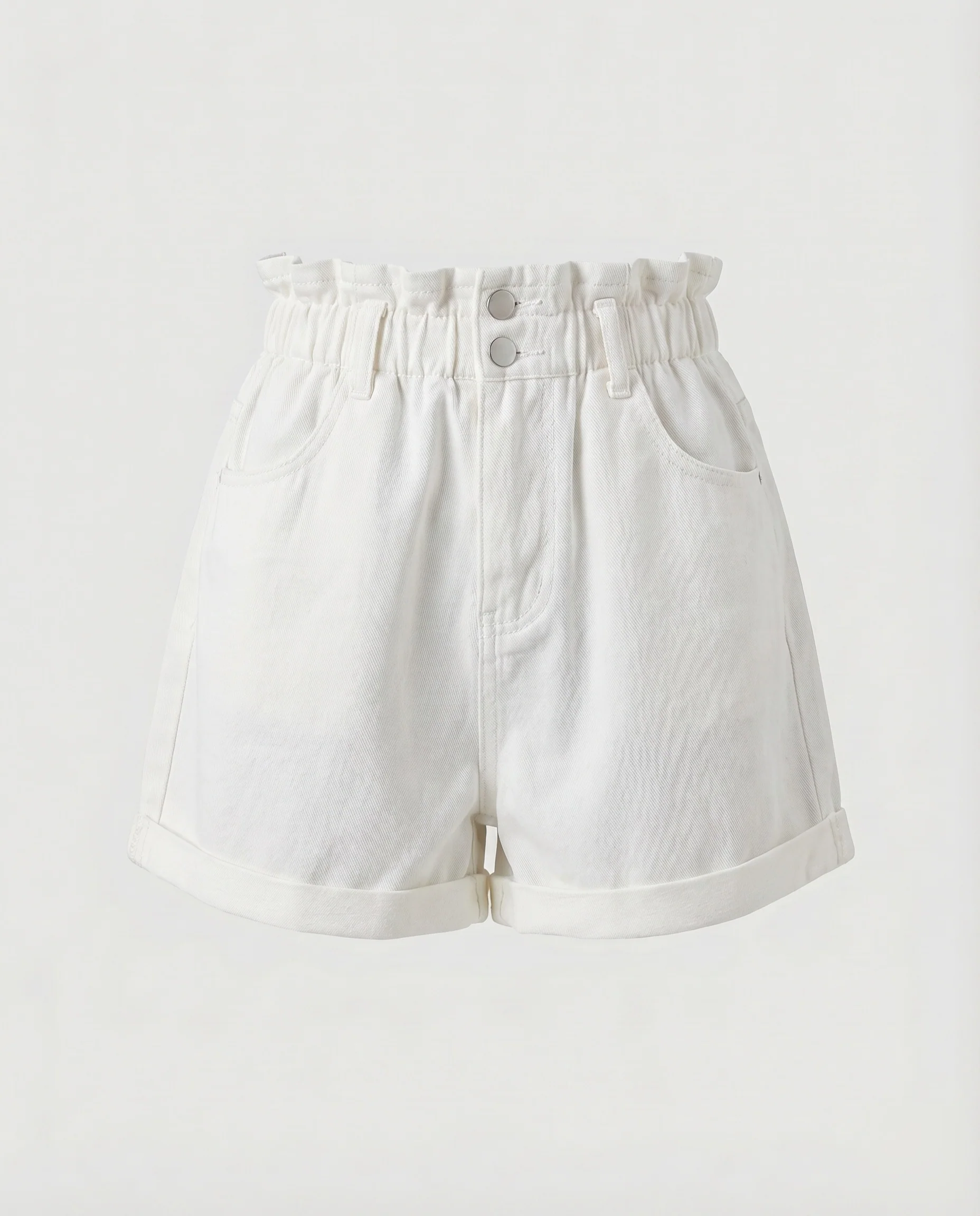 Damen Paperbag-Jeansshorts Rüschenbund Gekrempelt - Image 8