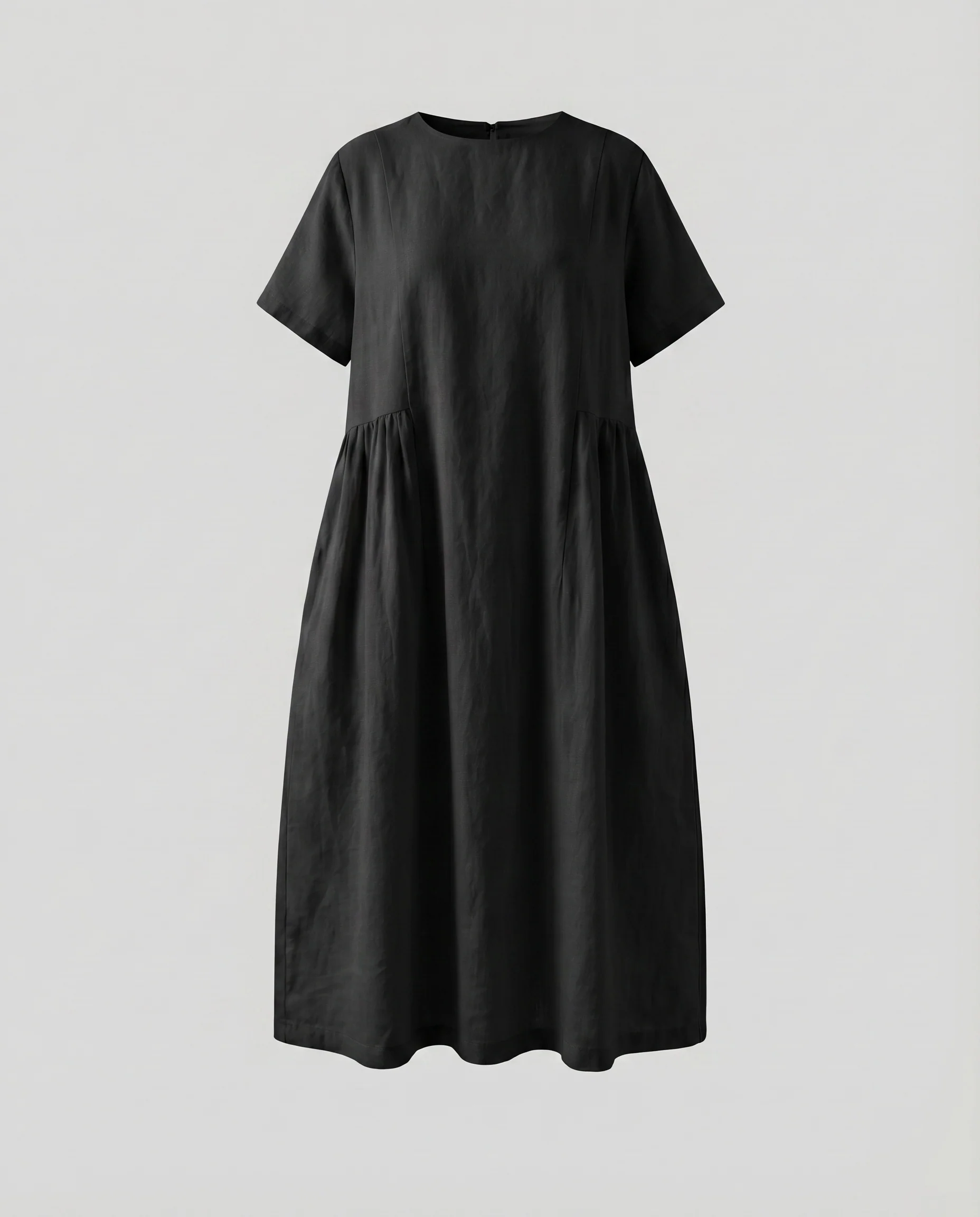 Damen Kastiges Midikleid Überschnittene Schulter Geraffte Seitennaht Innentaschen - Image 11