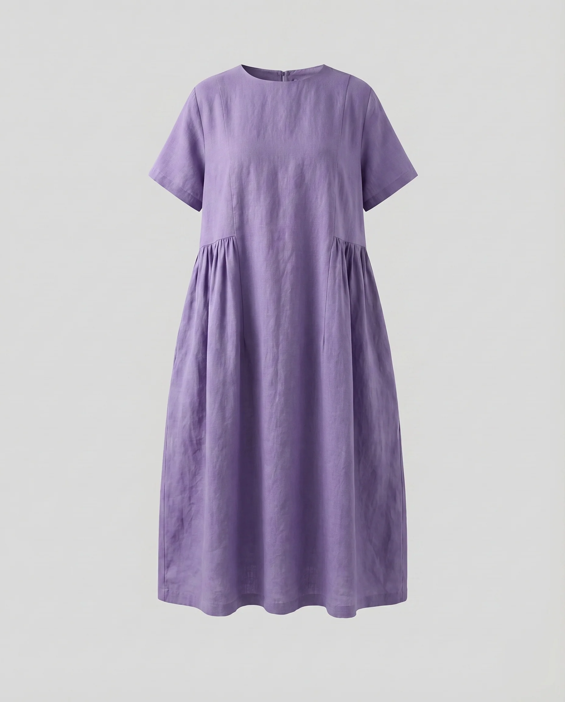 Damen Kastiges Midikleid Überschnittene Schulter Geraffte Seitennaht Innentaschen - Image 13